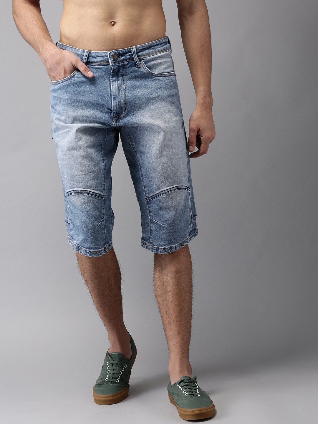 Buy HERE&NOW Men Blue Washed Denim Shorts Shorts for Men 2510459 Myntra