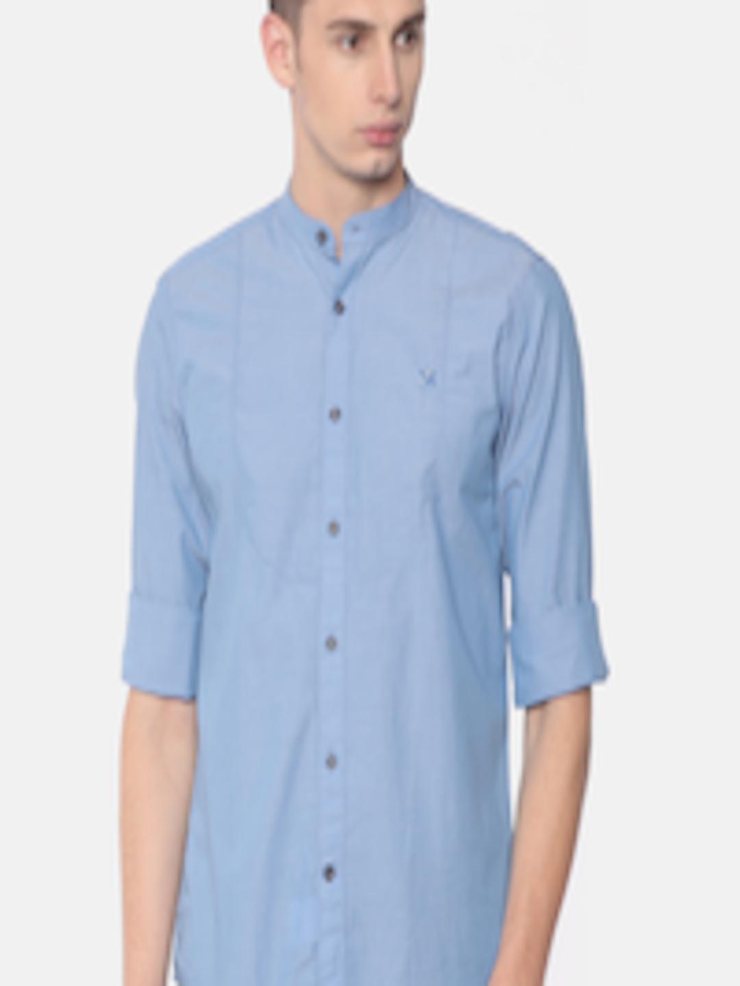 Buy Raymond Men Blue Contemporary Regular Fit Solid Casual Shirt ...