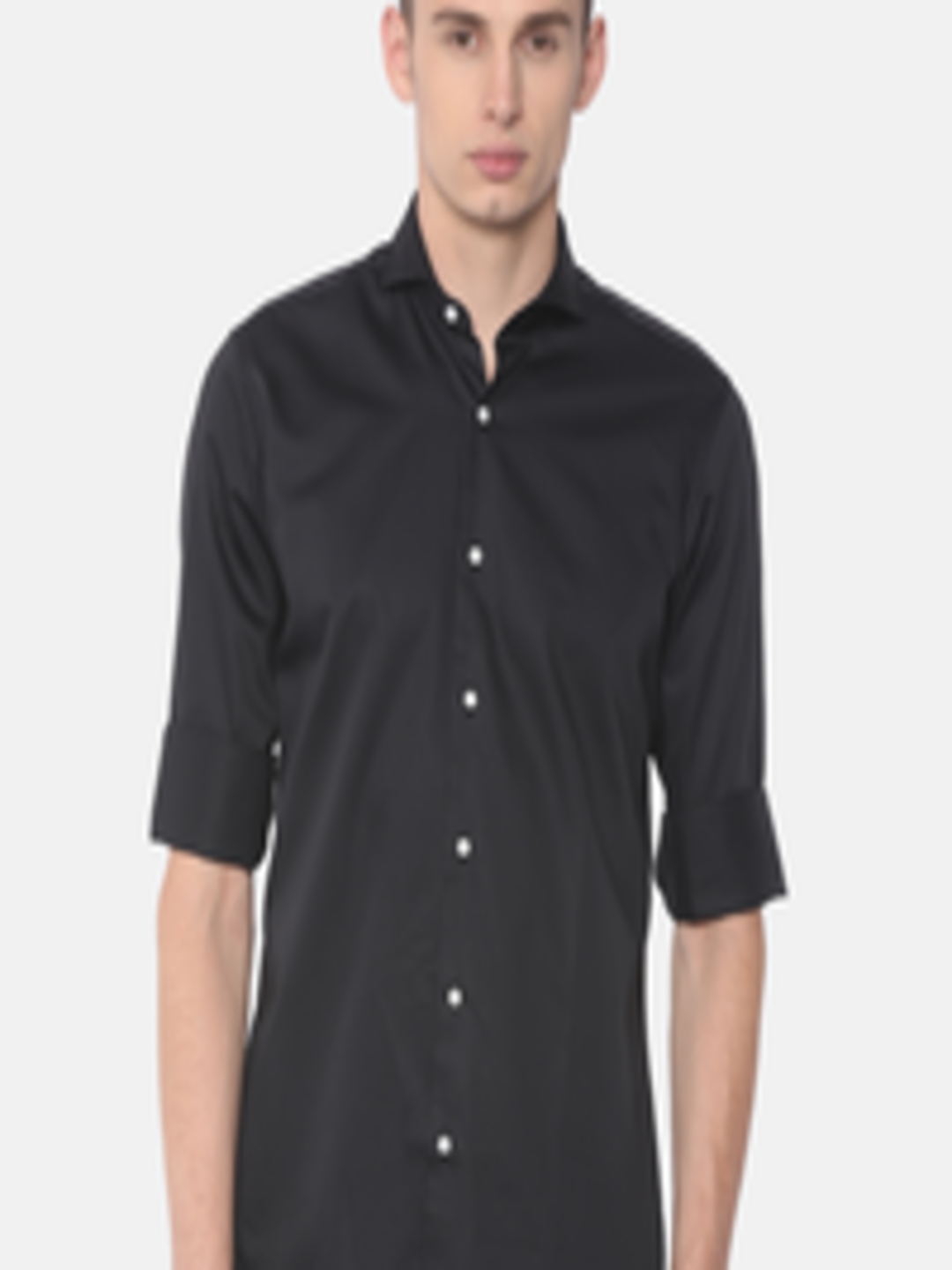Buy Raymond Men Black Contemporary Regular Fit Solid Casual Shirt ...