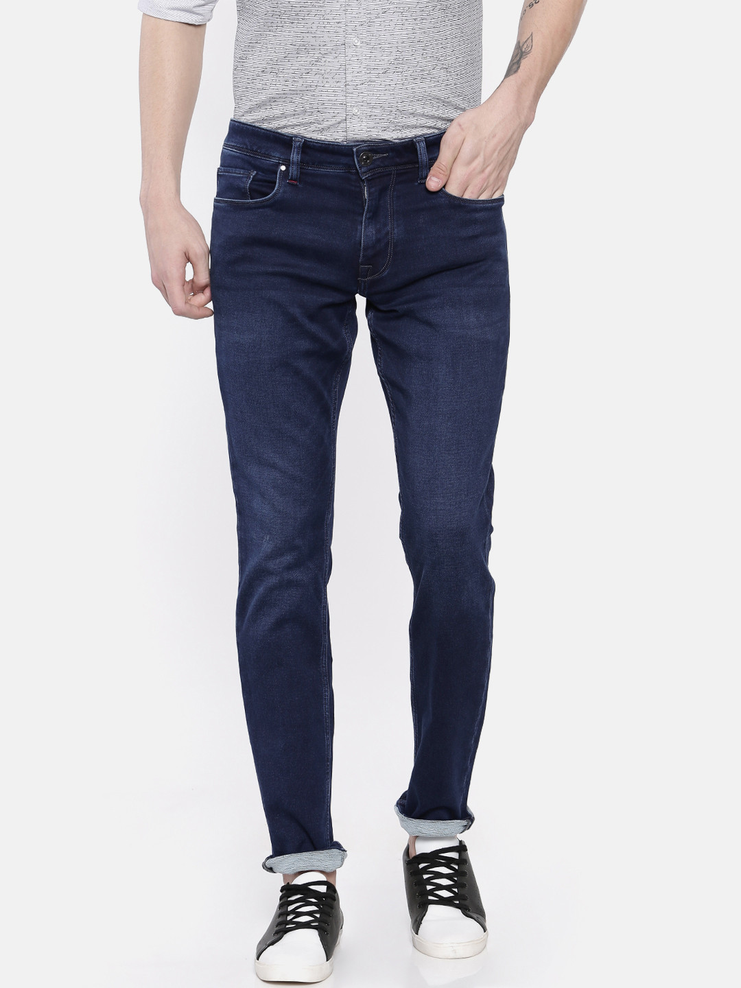 Buy Raymond Men Blue Slim Fit Mid Rise Clean Look Stretchable Jeans