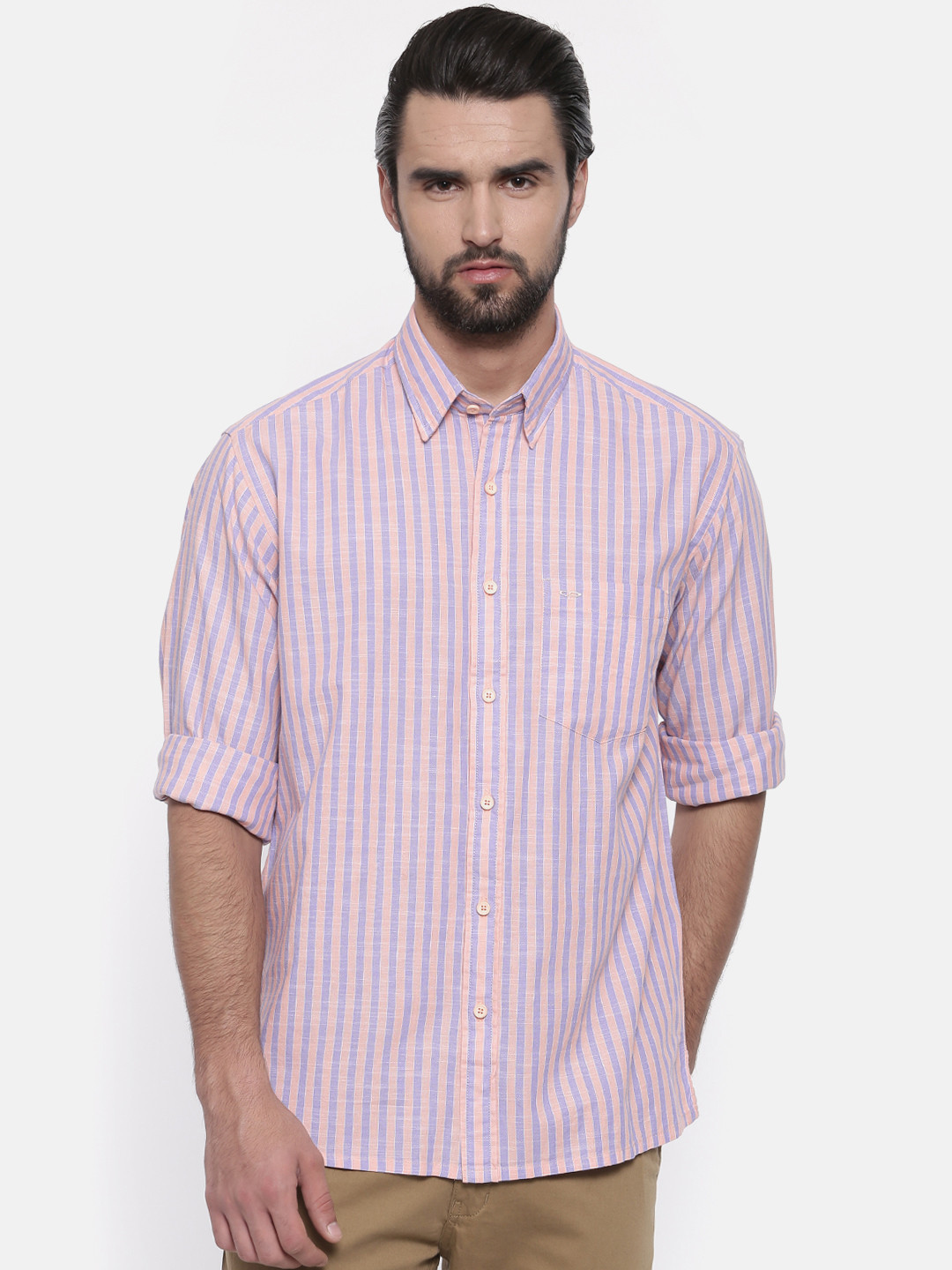 Buy ColorPlus Men Orange & Blue Regular Fit Striped Casual Shirt Shirts for Men 2511375 Myntra