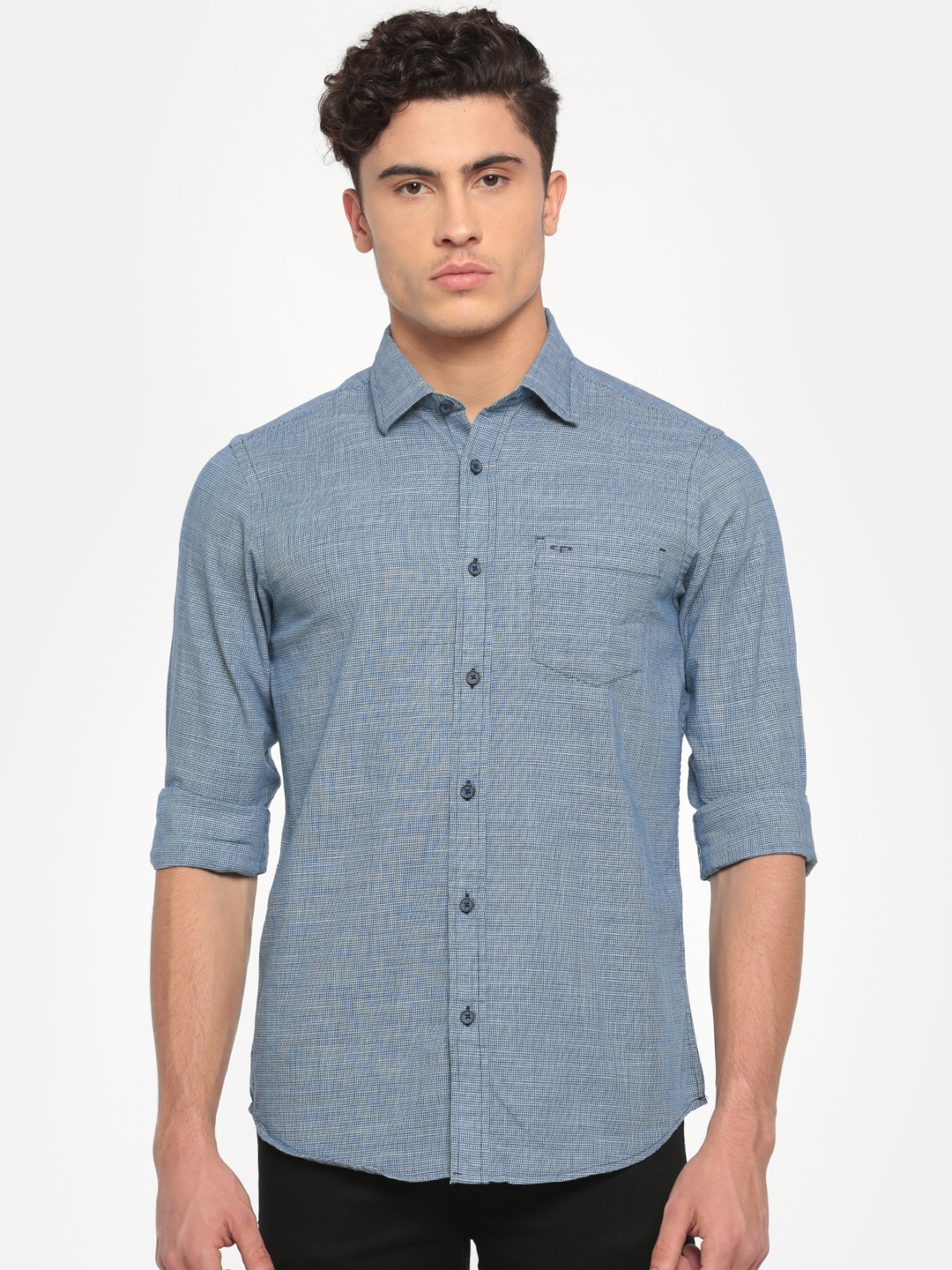 Buy ColorPlus Men Blue Contemporary Fit Self Design Casual Shirt ...
