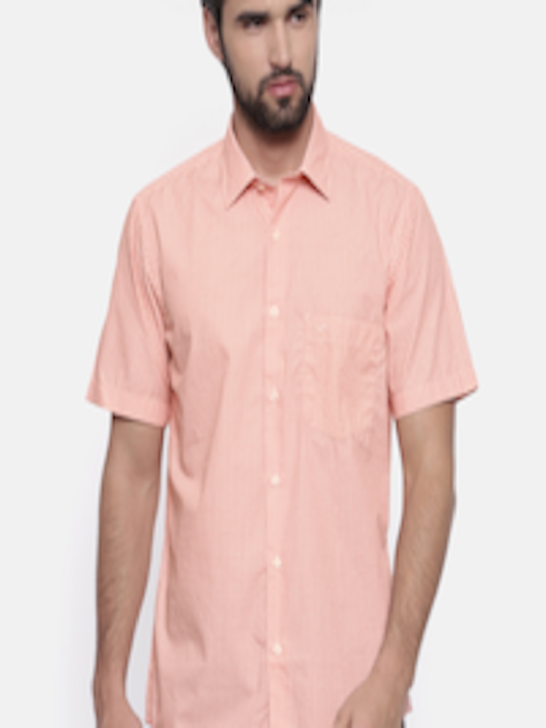 Buy ColorPlus Men Orange & White Tailored Fit Printed Casual Shirt ...