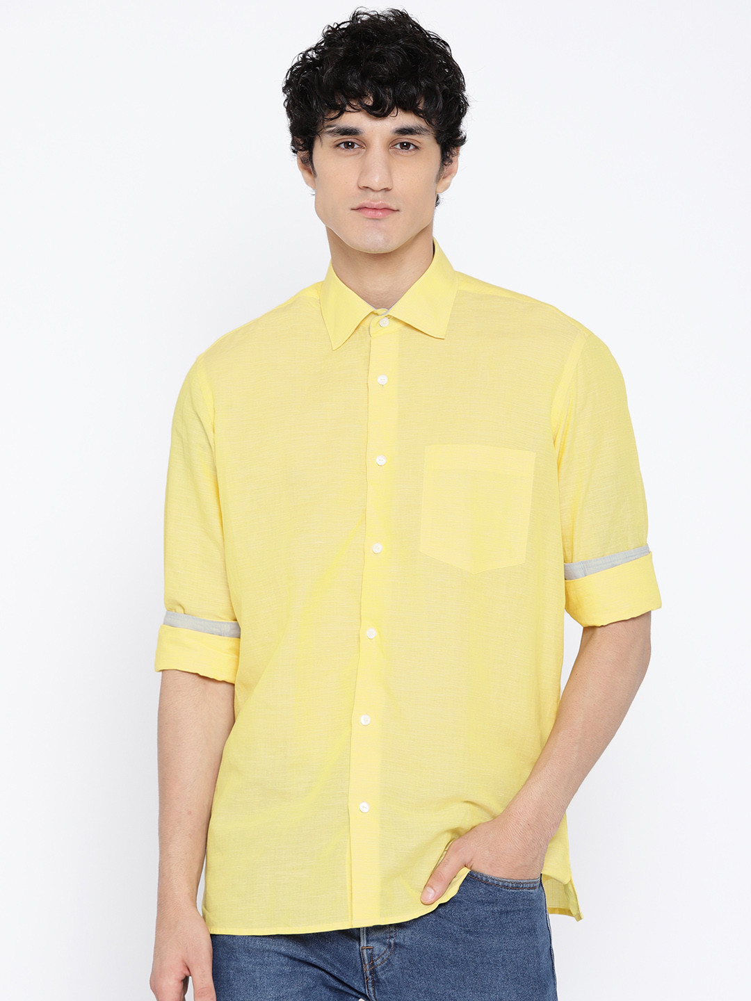 Download Buy ColorPlus Men Yellow Classic Regular Fit Solid Casual ...