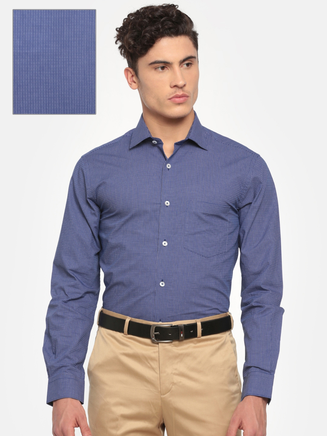 Buy ColorPlus Men Blue Tailored Fit Self Design Formal Shirt - Shirts ...