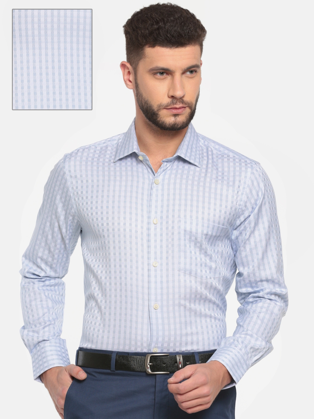 Buy ColorPlus Men Blue Tailored Fit Checked Formal Shirt - Shirts for ...