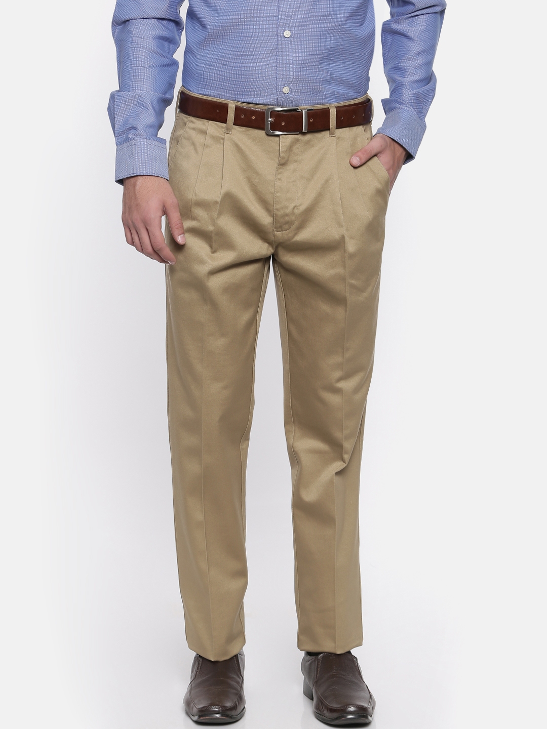 Buy ColorPlus Men Khaki Slim Fit Solid Chinos - Trousers for Men ...