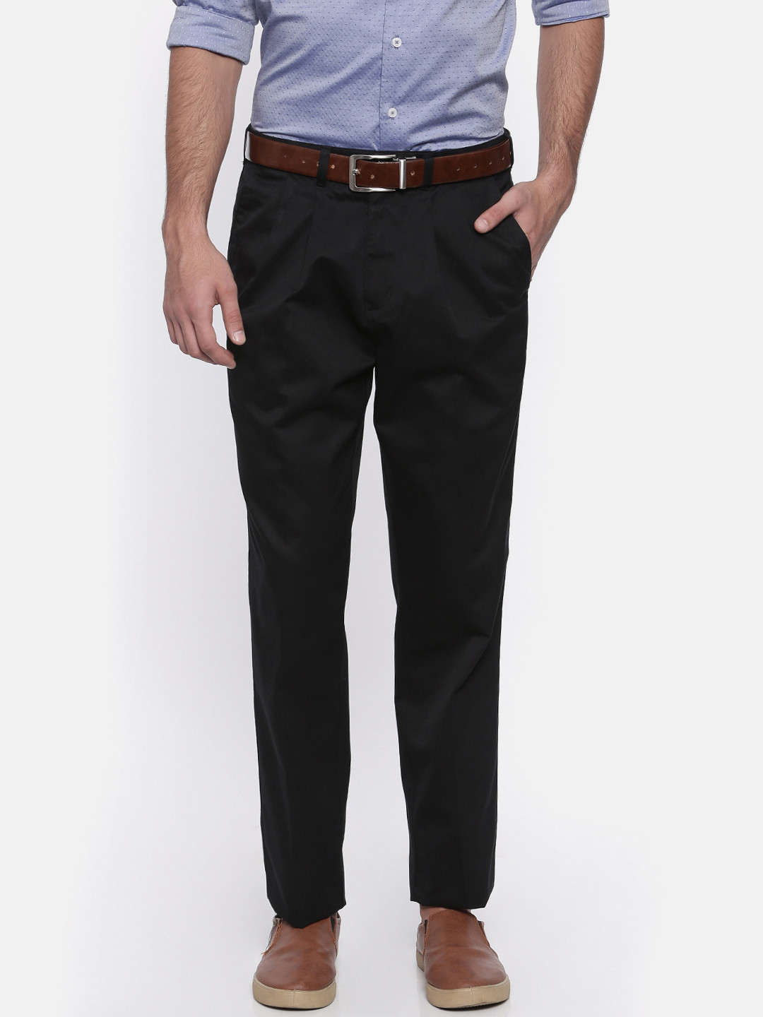 Buy ColorPlus Men Black Custom Regular Fit Solid Smart Casual Trousers