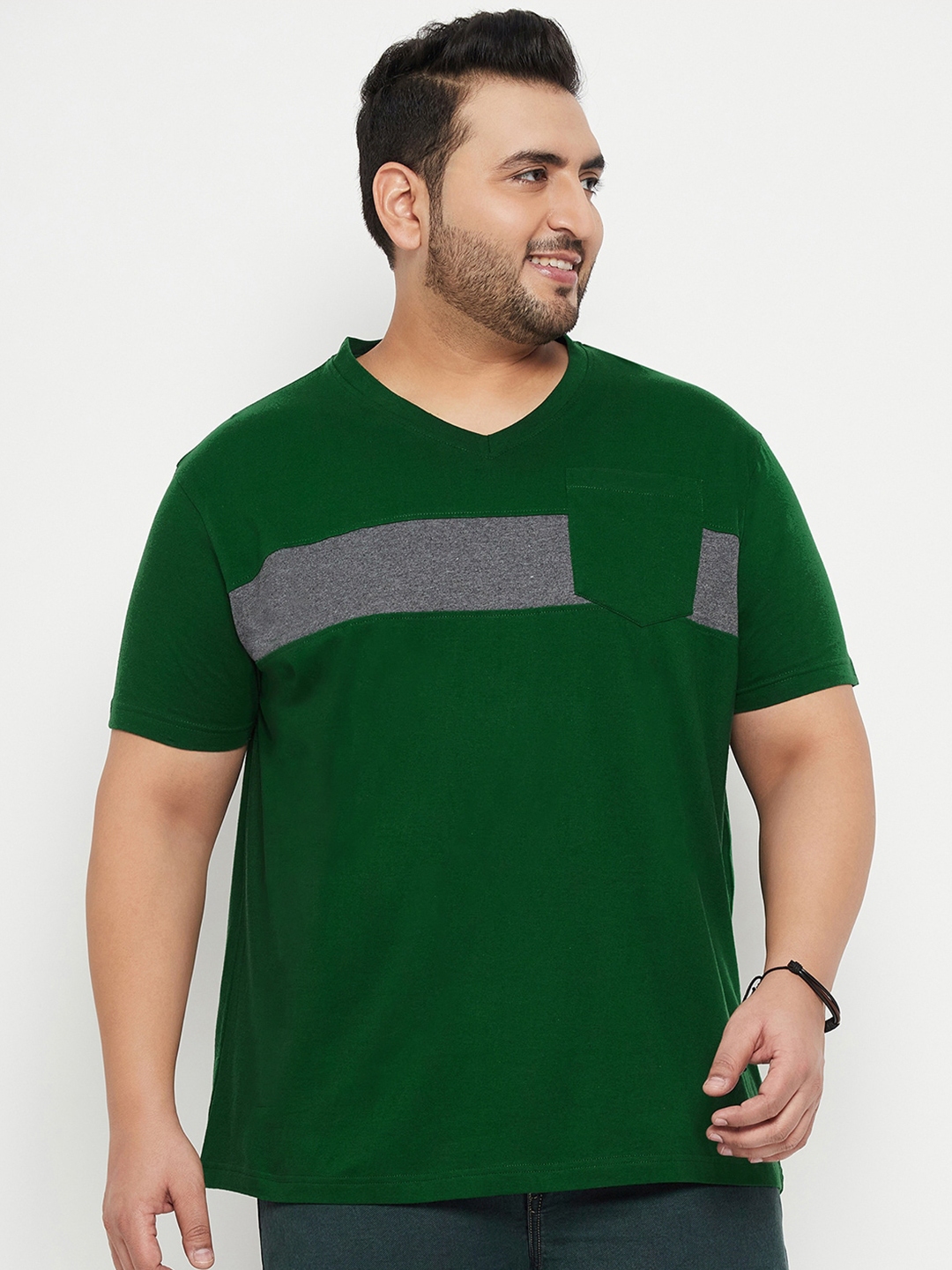 Buy Bigbanana Plus Size Colourblocked V Neck Cotton T Shirt - Tshirts ...