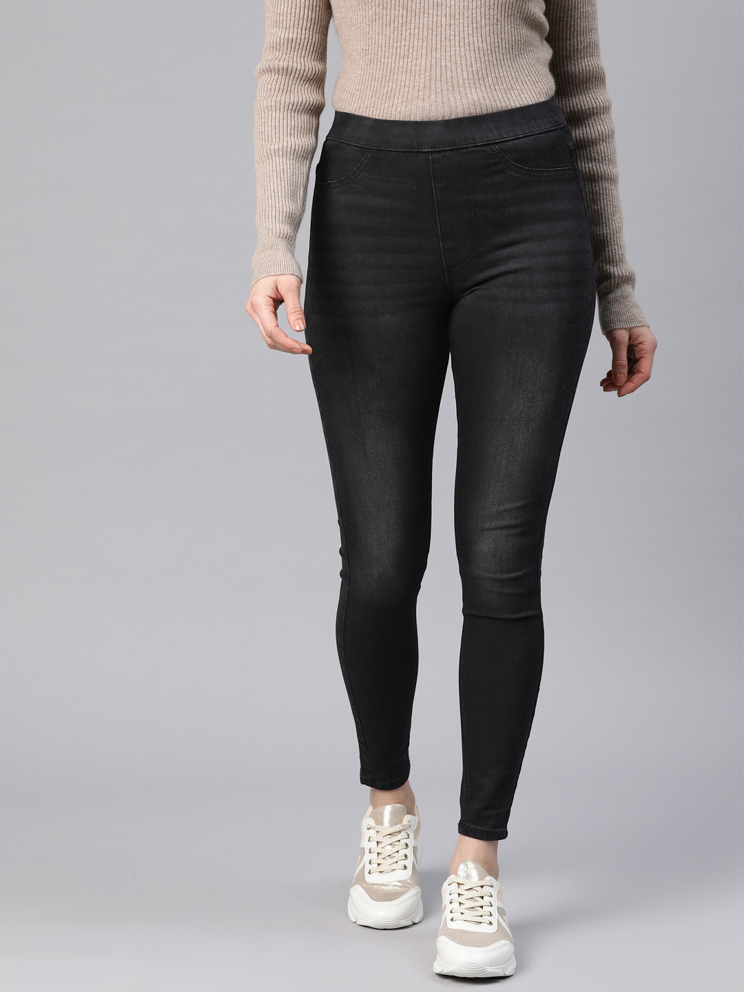 Marks & Spencer Women's Black Jeggings – Size 12 (Medium) Stretch Cotton Blend With Pockets