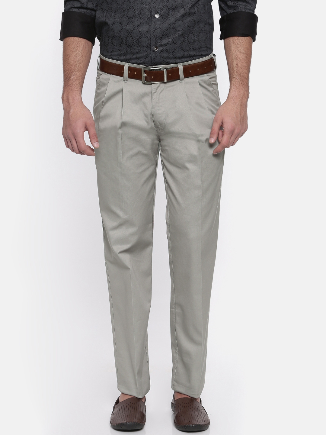 Buy ColorPlus Men Grey Tailored Regular Fit Solid Chinos - Trousers for Men 2512332 | Myntra