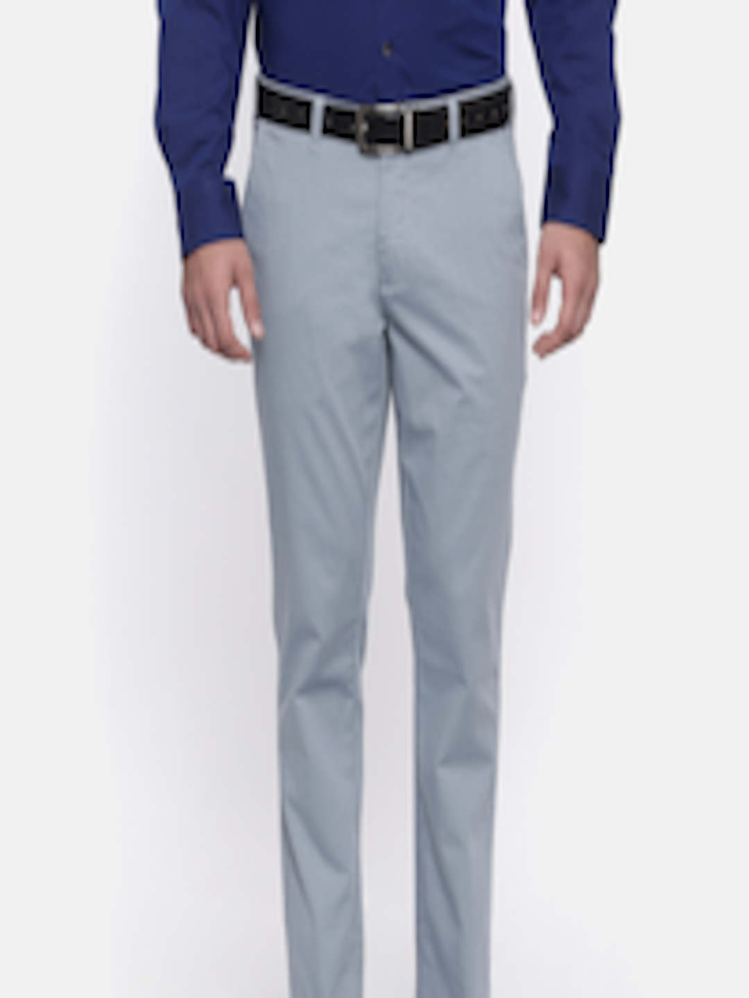 Buy ColorPlus Men Blue Regular Fit Self Design Formal Trousers ...
