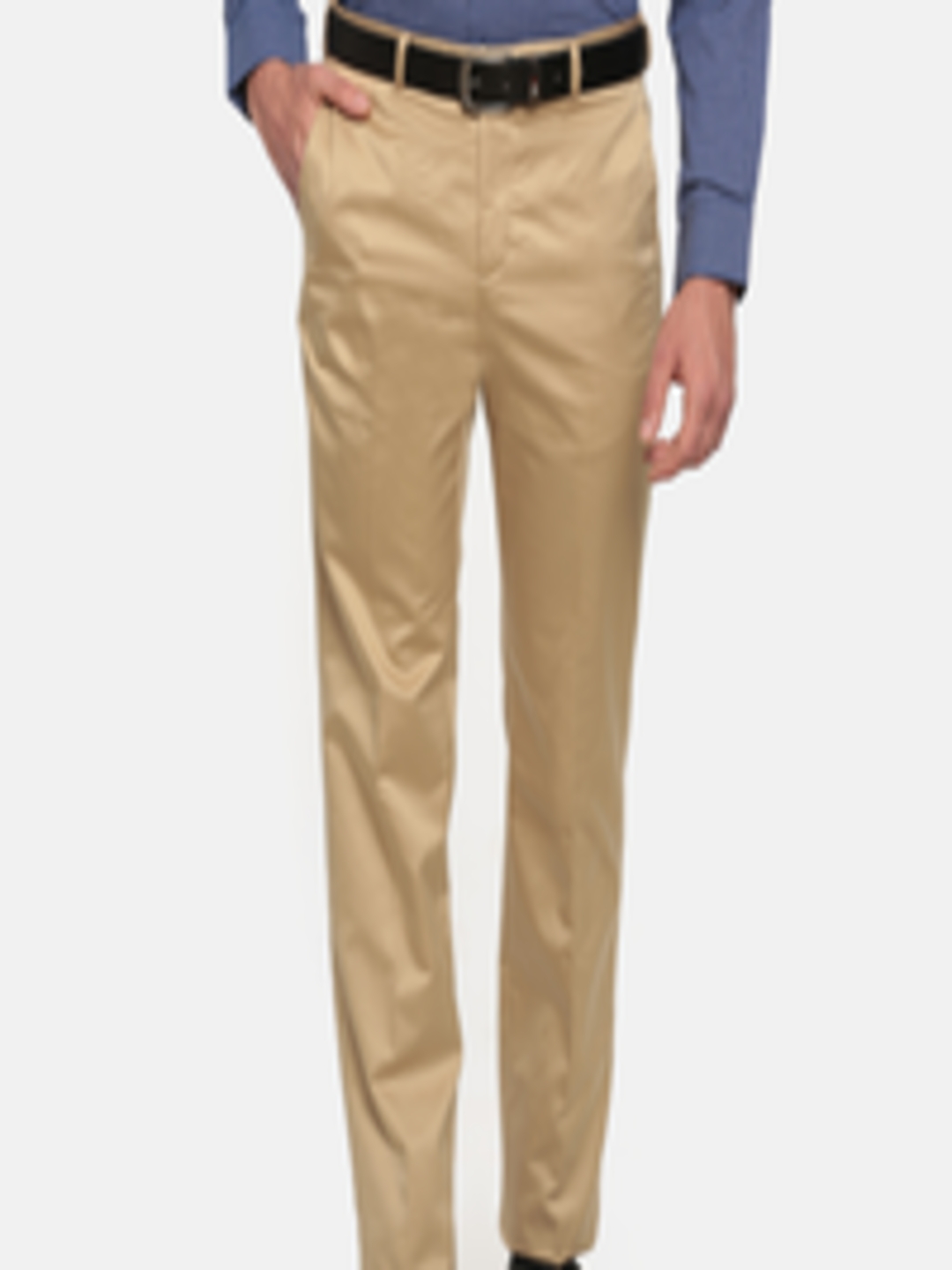 Buy ColorPlus Men Beige Tailored Regular Fit Solid Formal Trousers ...