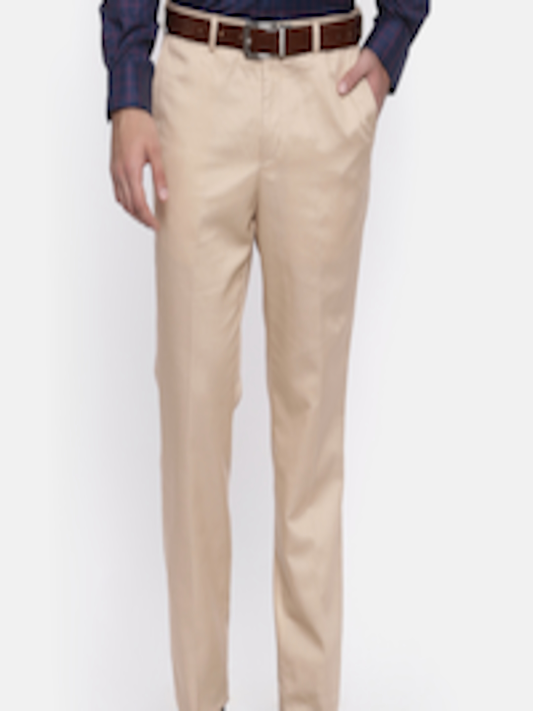 Buy ColorPlus Men Beige Tailored Fit Solid Formal Trousers - Trousers ...