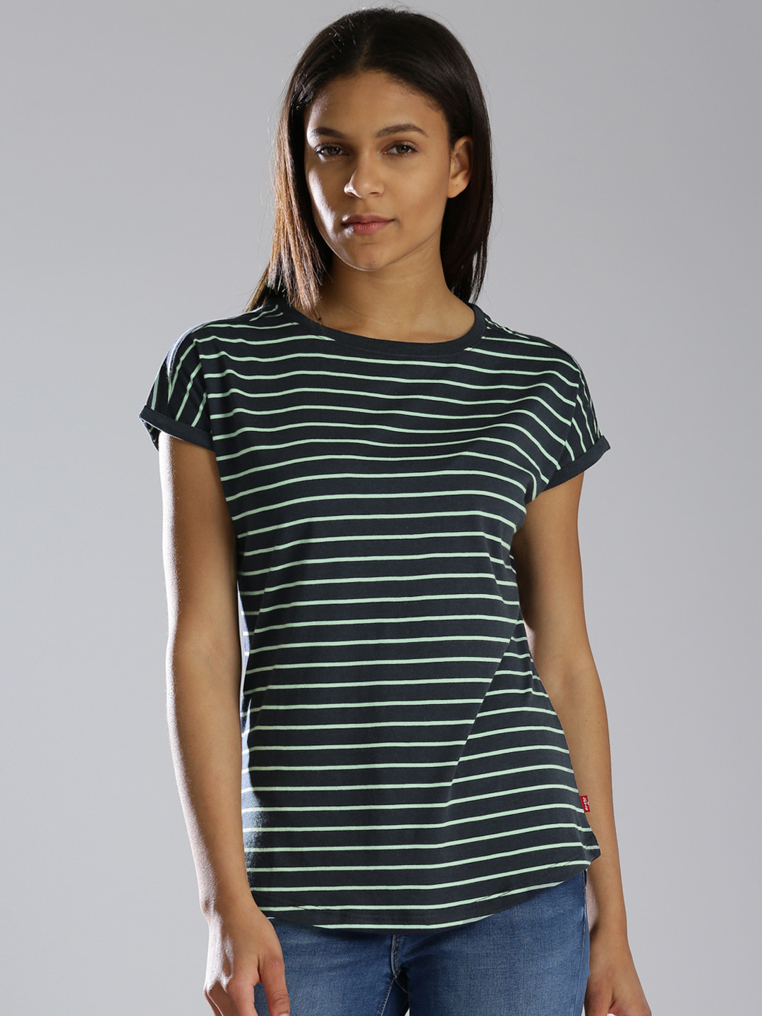 Buy Levis Women Navy Blue & Green Striped T Shirt Tshirts for Women