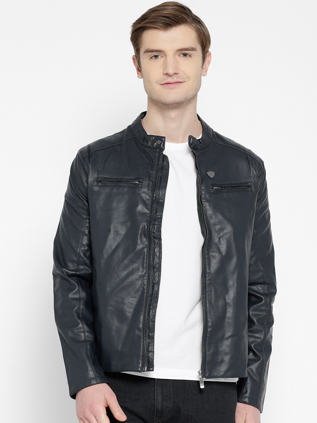 Buy Arrow Sport Men Navy Solid Biker Jacket Jackets for Men 2513349