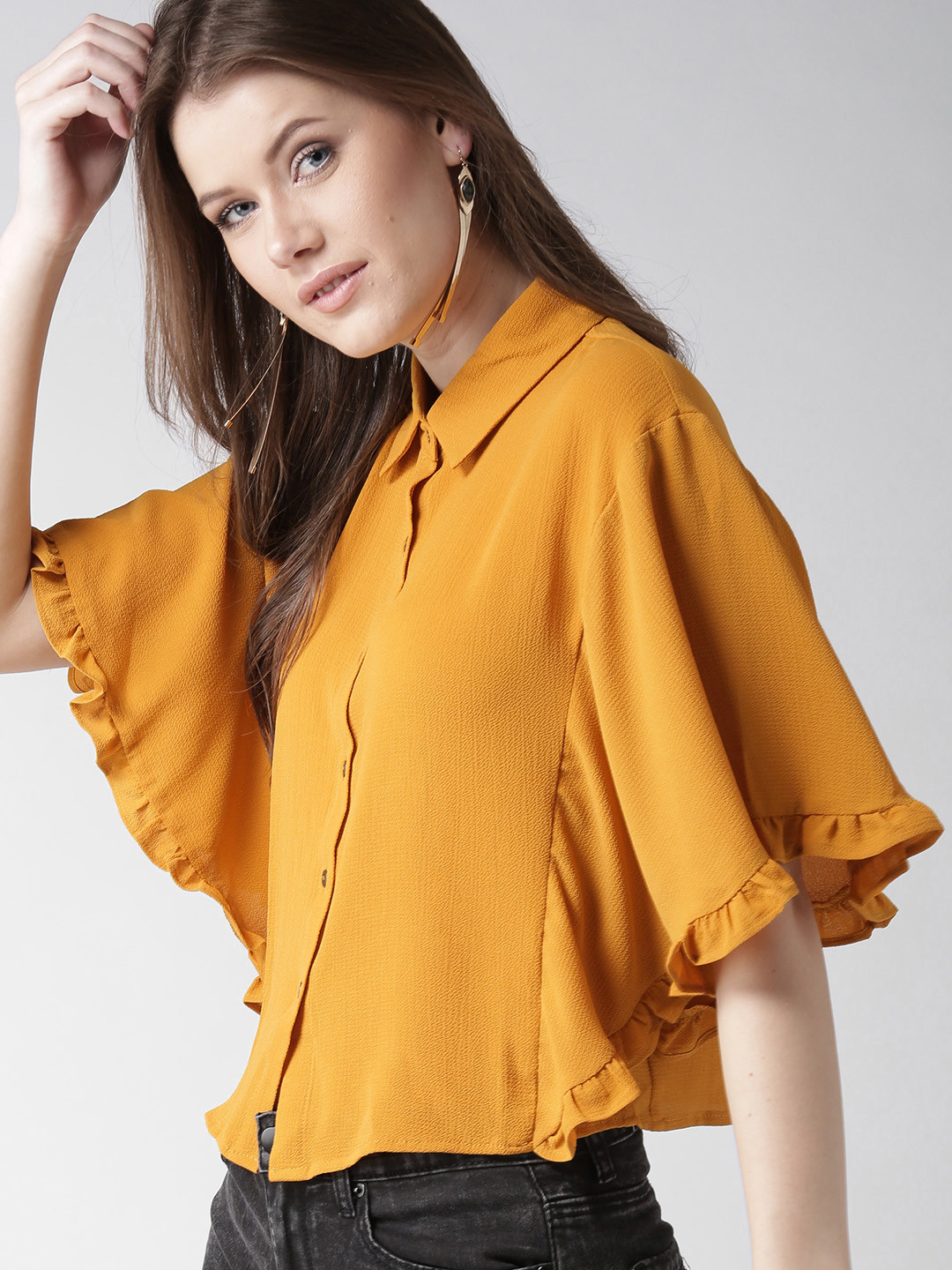 Buy FOREVER 21 Women Mustard Yellow Regular Fit Solid Casual Shirt