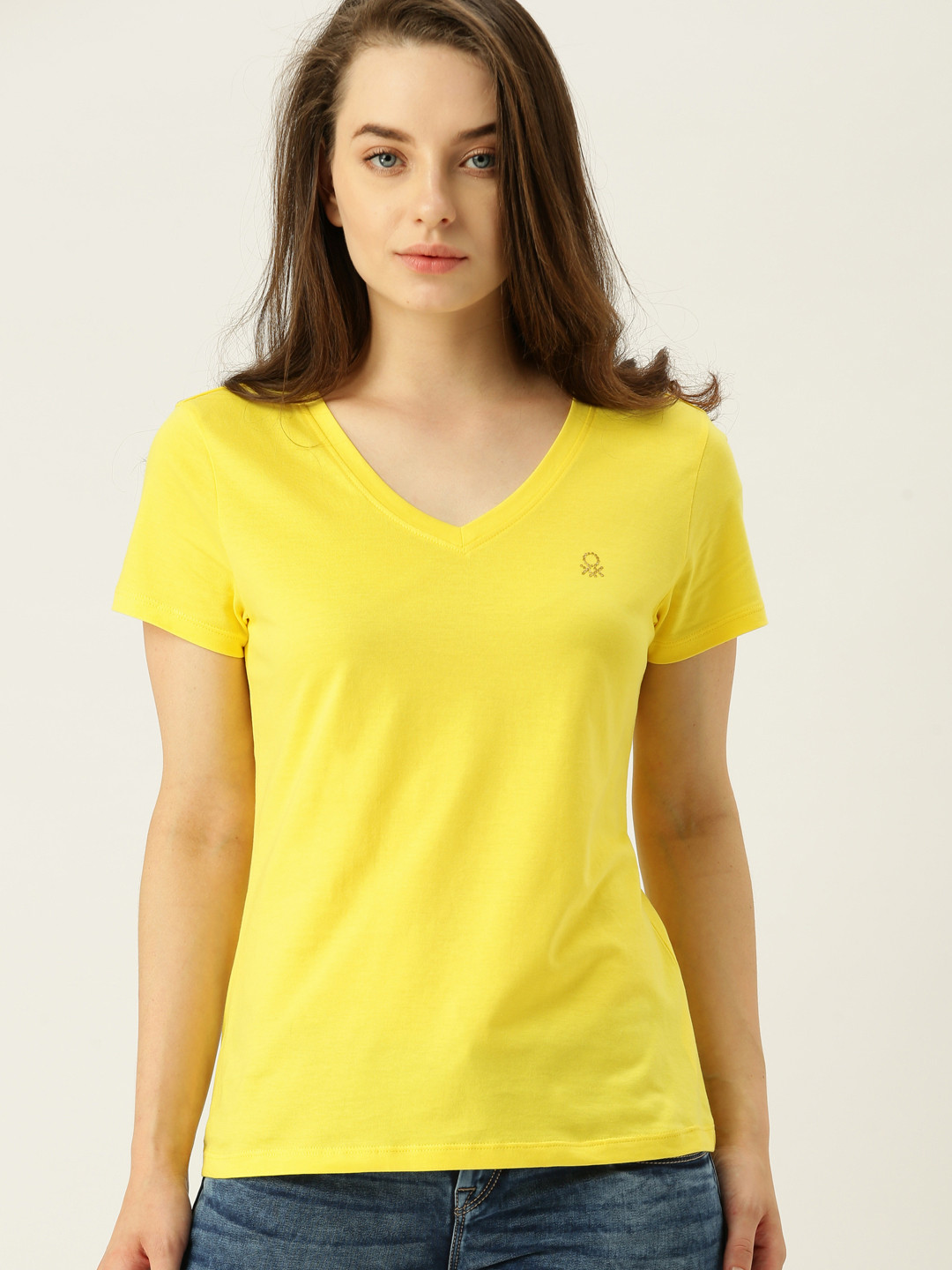 Buy United Colors Of Benetton Women Yellow Solid V Neck T Shirt - Tshirts for Women 2514951 | Myntra