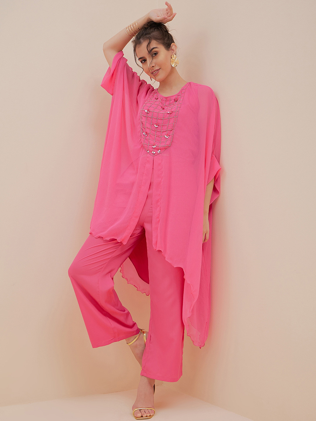 Antheaa Embellished velvet V-Neck Tunic & Brocade Trousers Co-Ords main image 1