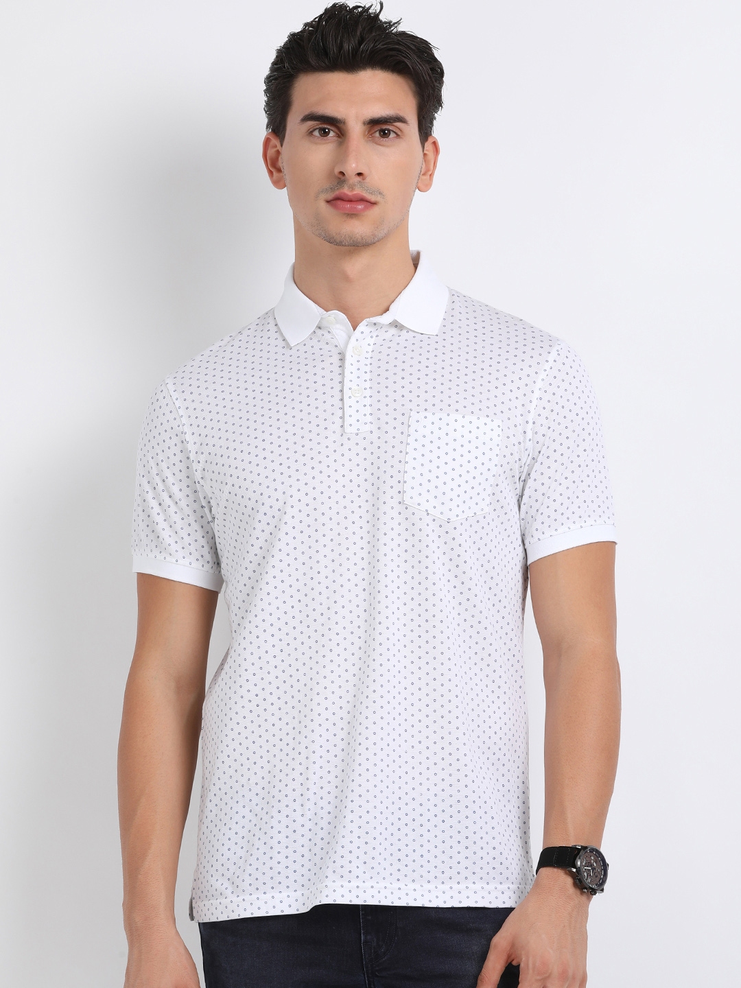 Buy Indian Terrain Men White Printed Polo Collar T Shirt - Tshirts for ...