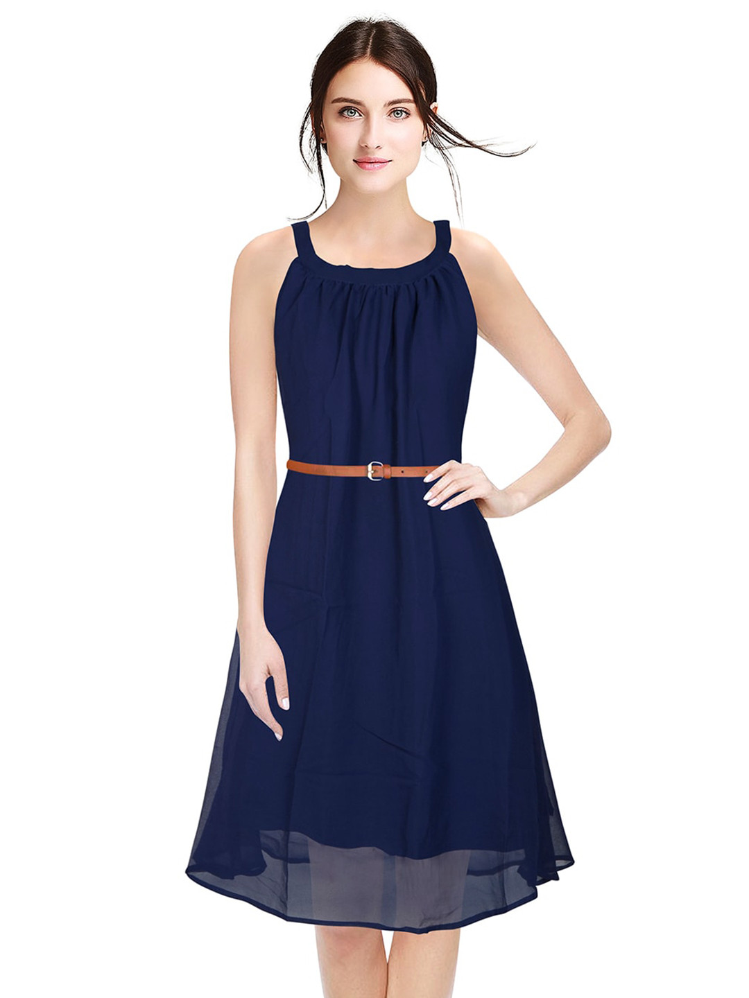 Women Fit and Flare Dark Blue Dress
