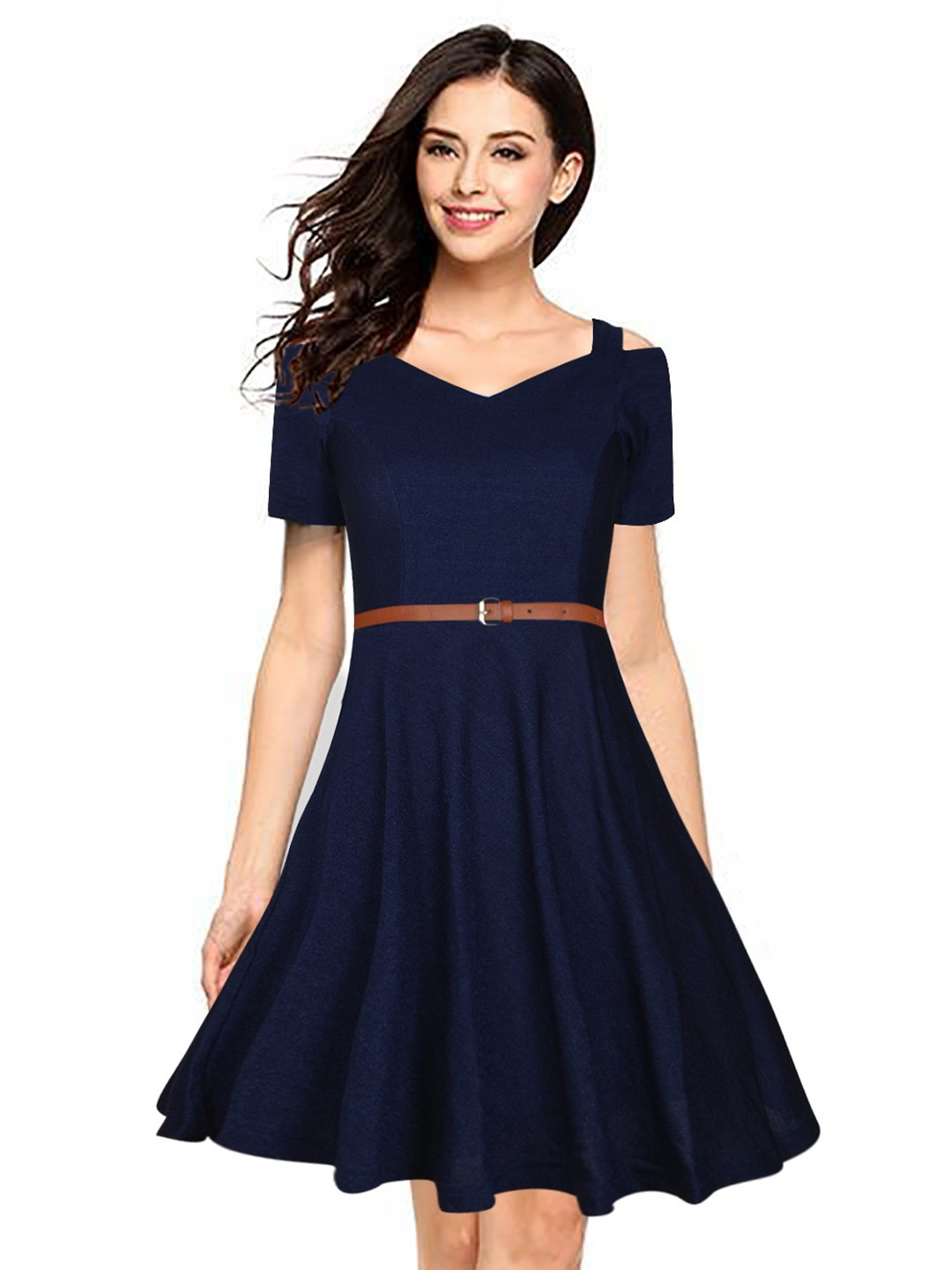 Women's Full Sleeve Fit & Flared Blue Dress