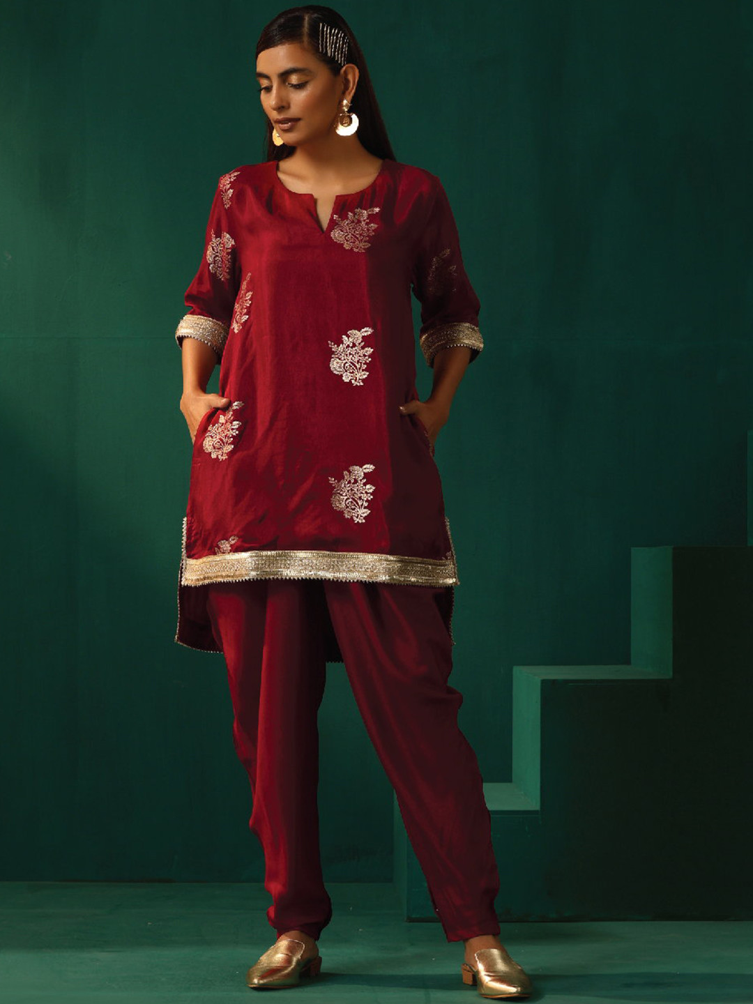 Textured Wrap Kurta With Trousers main image 1