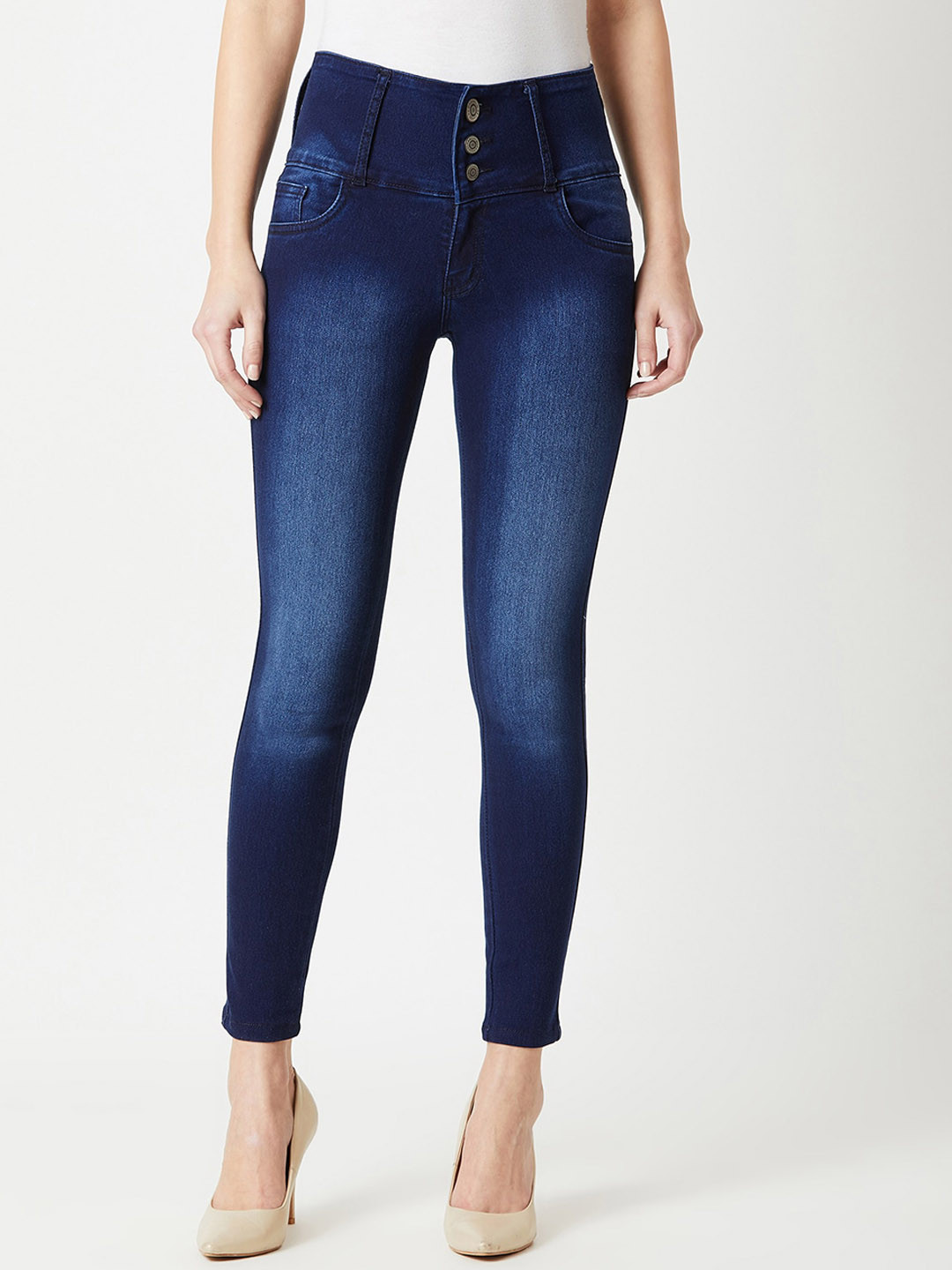 DressBerry Women Wide Leg Heavy Fade Mid-Rise Jeans