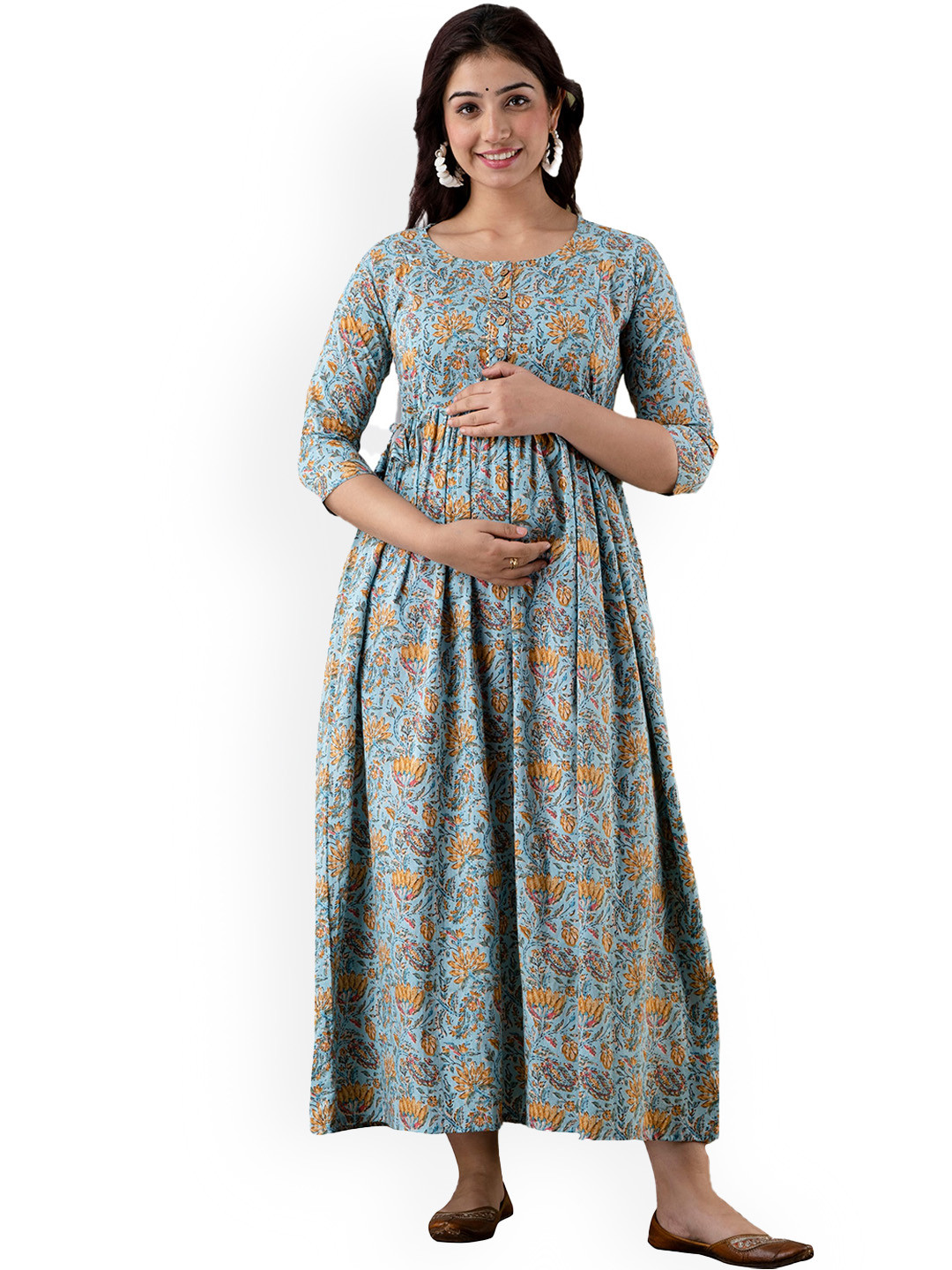 Buy NITVAN Floral Printed Gathered Detail Cotton Maternity Feeding