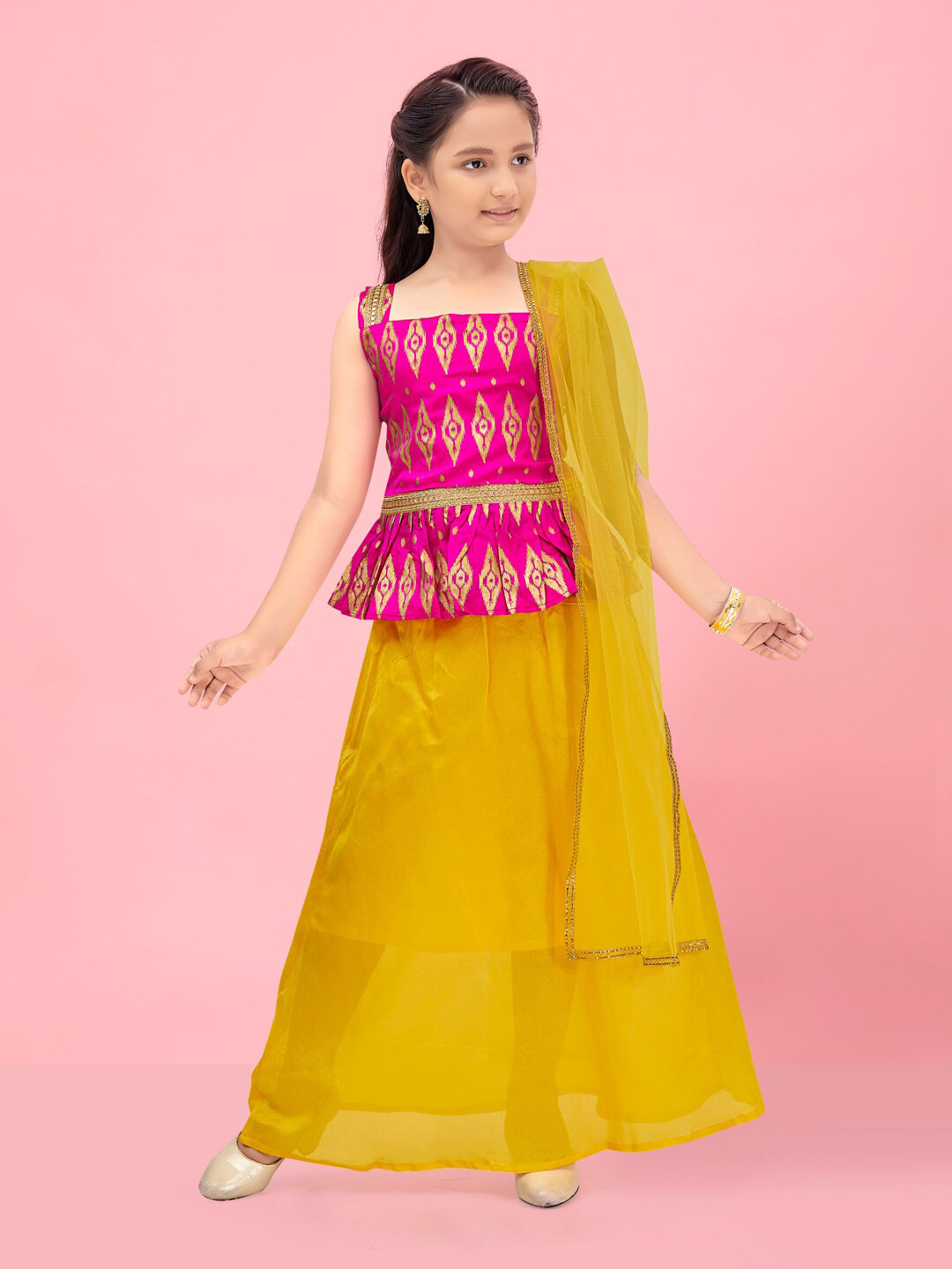 Ahhaaaa Girls Cotton Lehenga Choli with Dupatta Set