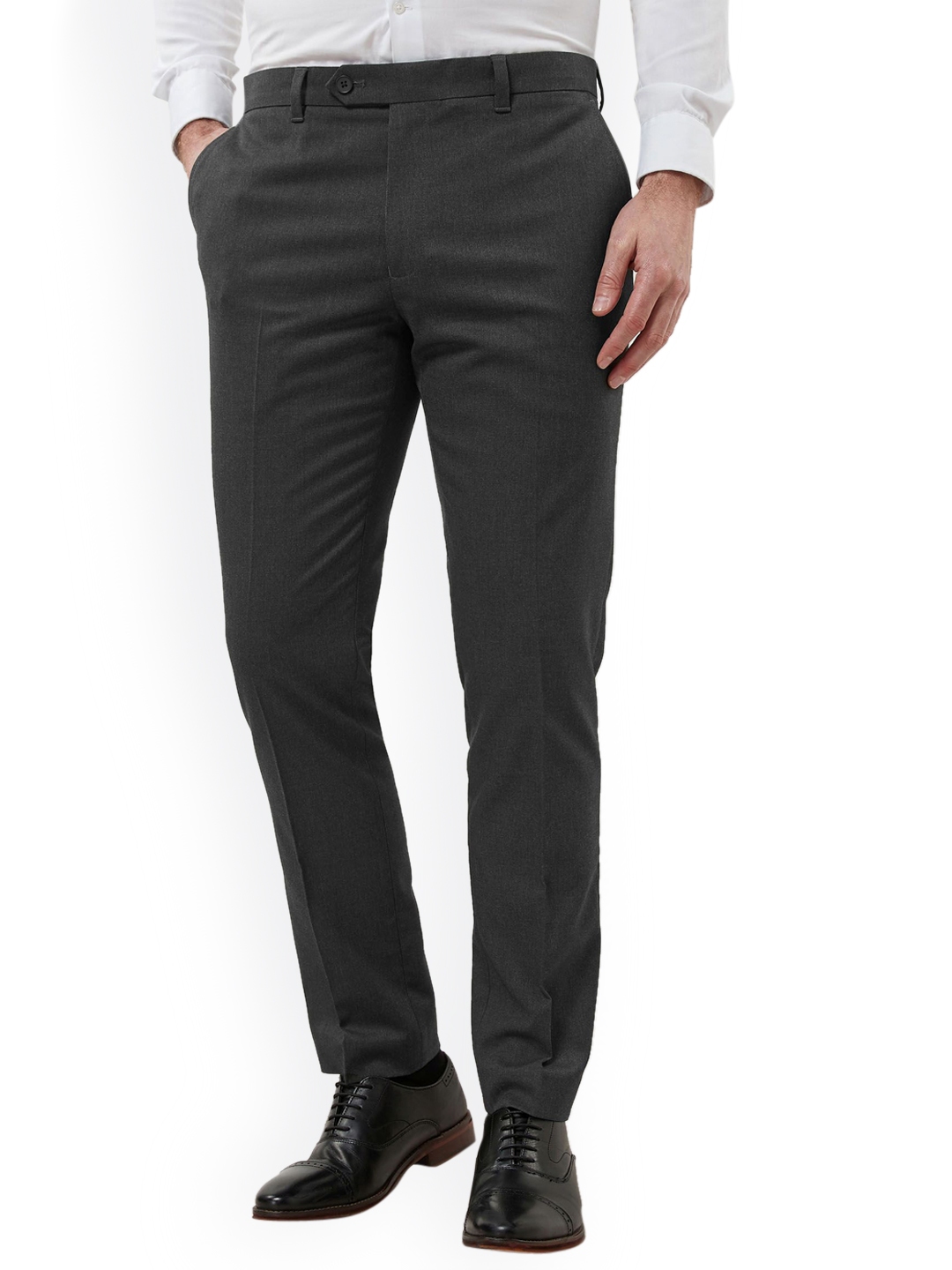 Buy Next Men Grey Regular Fit Solid Formal Trousers - Trousers for Men ...
