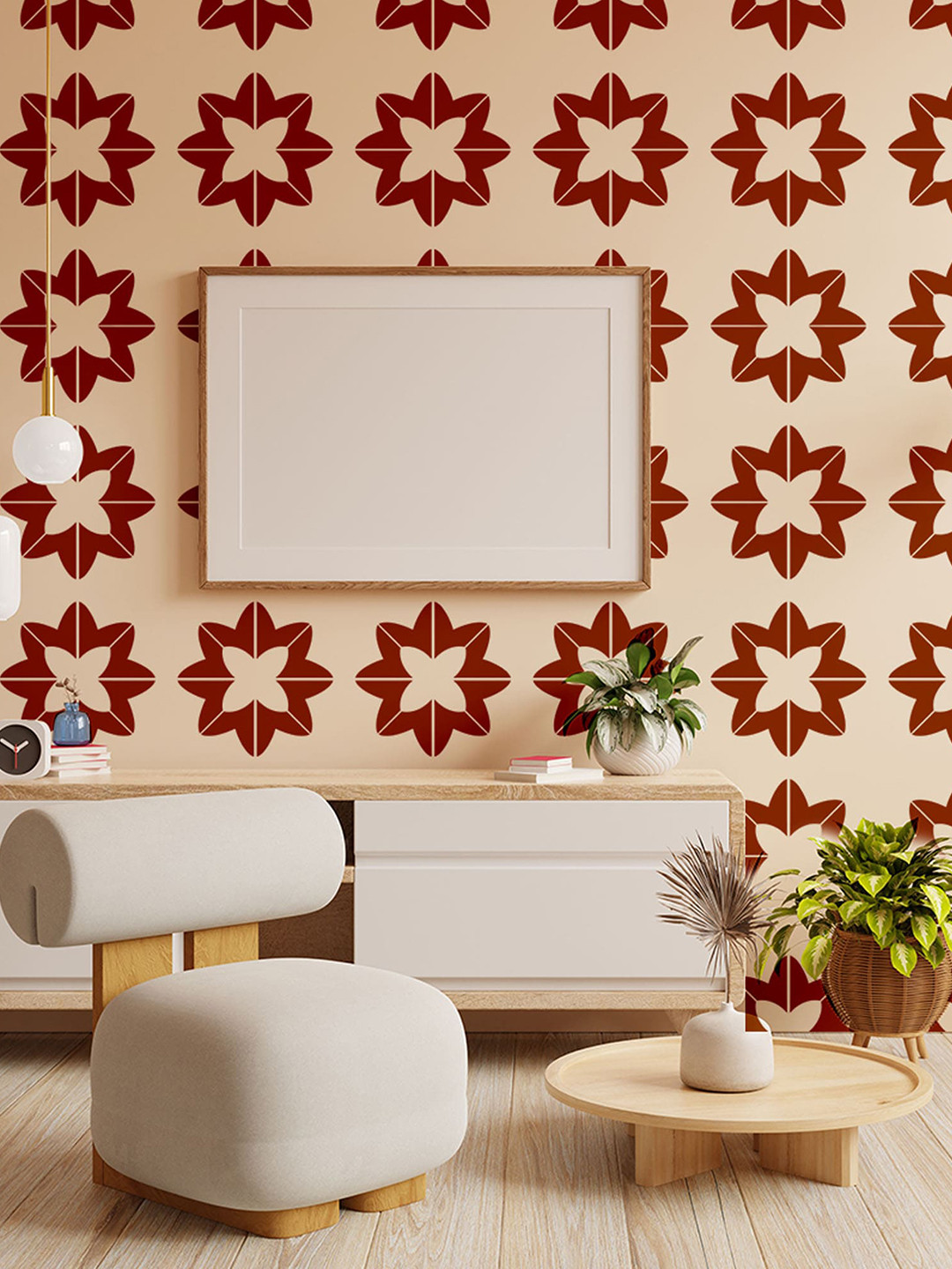 Buy KAYRA DECOR White & Burgundy Alpha Design Wall Painting Stencil