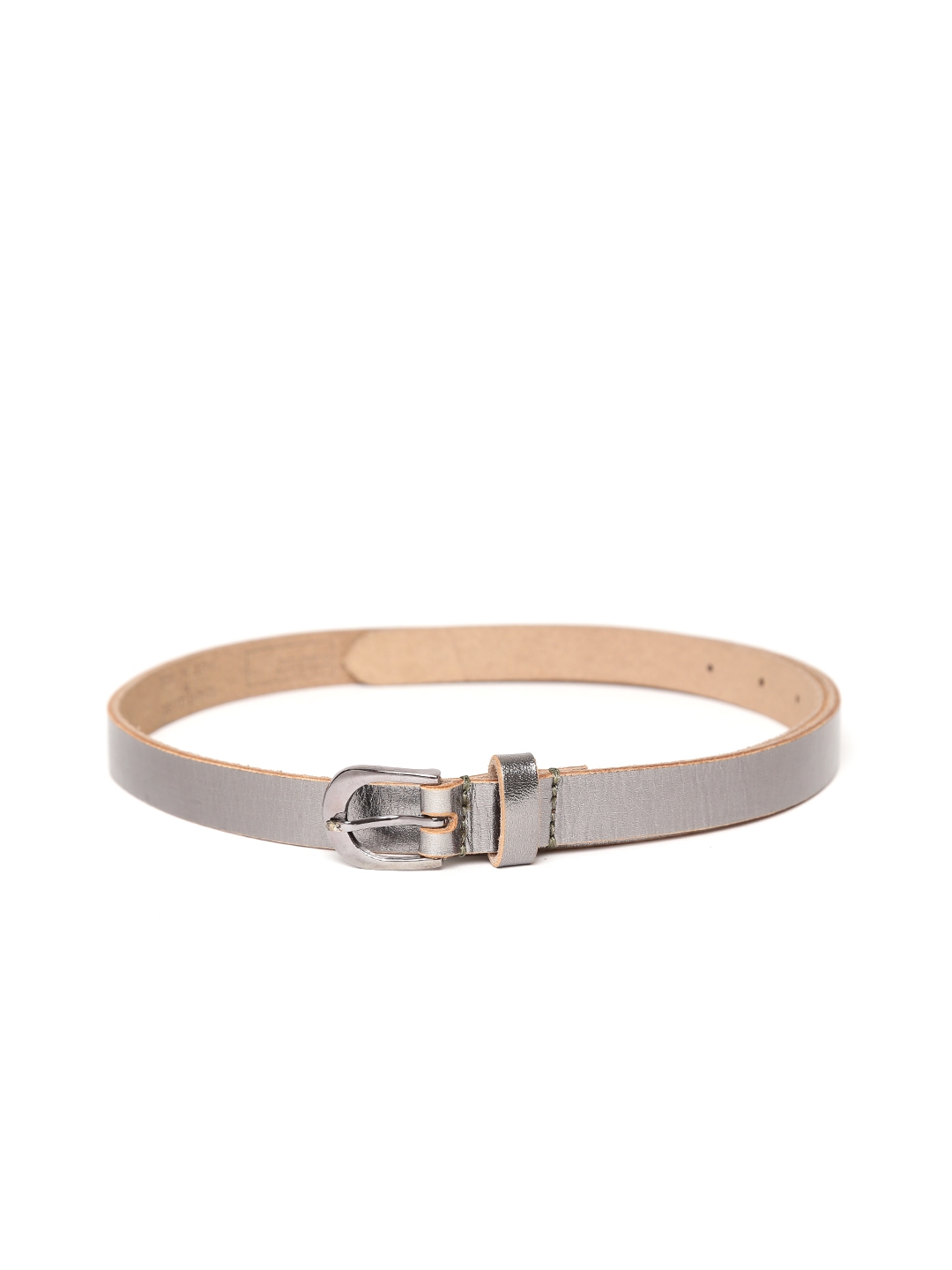 Buy United Colors Of Benetton Women Silver Toned Leather Solid Belt ...