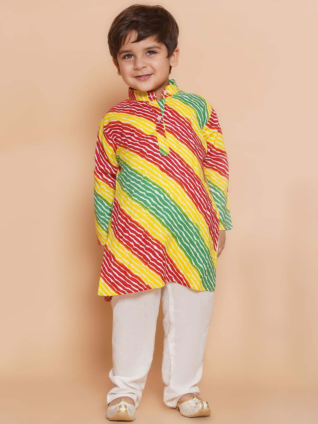 Green Kota Cotton Leheriya Ombre Pattern Kurta With Pant For Boys main image 1