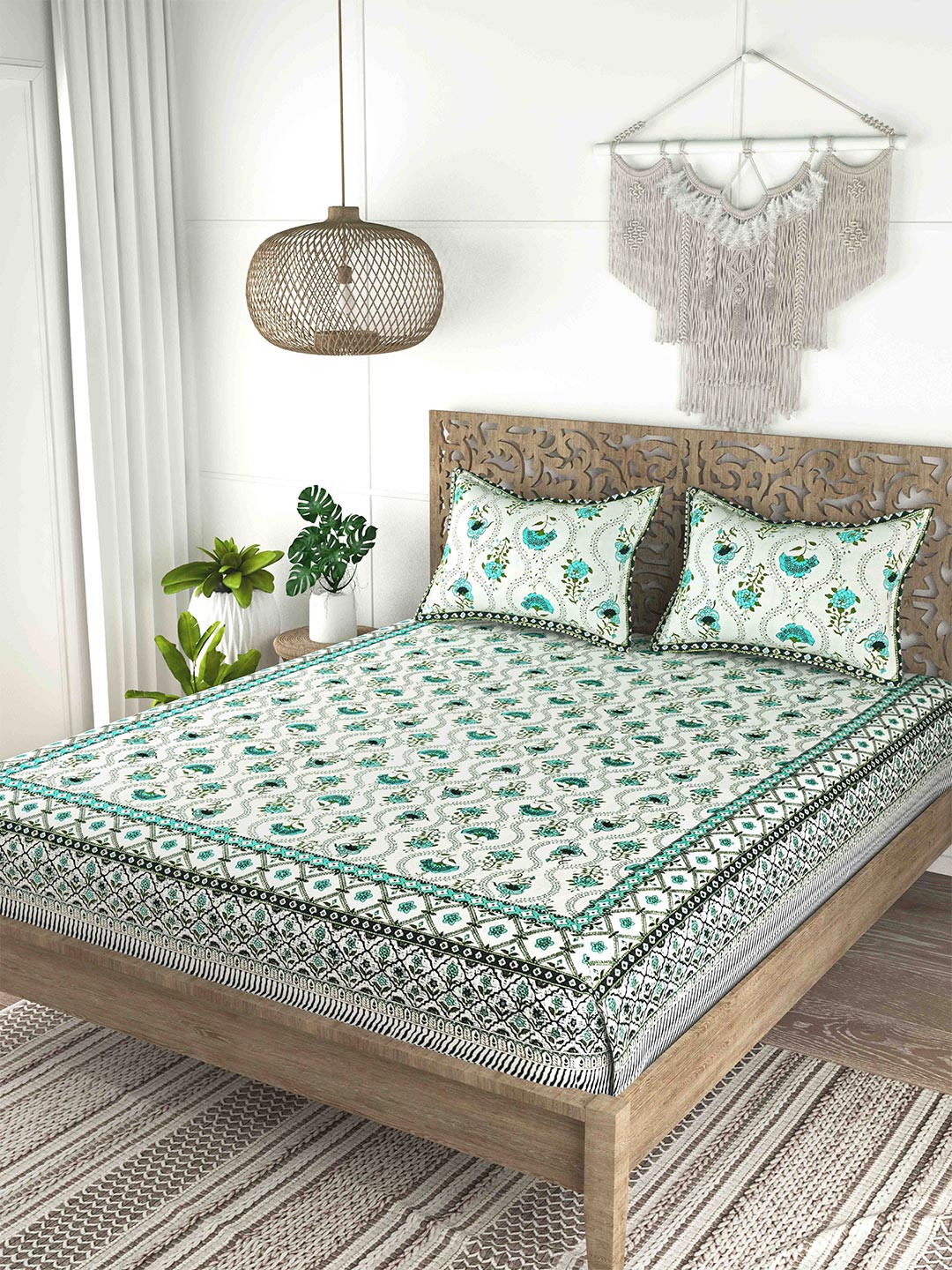 Buy Gulaab Jaipur Green & White Ethnic Motifs Cotton 200 TC King