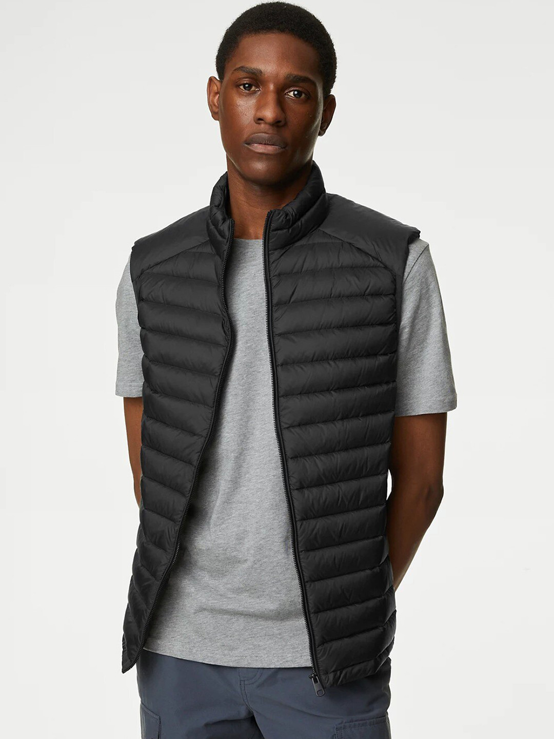 Buy Marks & Spencer Mock Collar Sleeveless Puffer Jacket - Jackets for ...