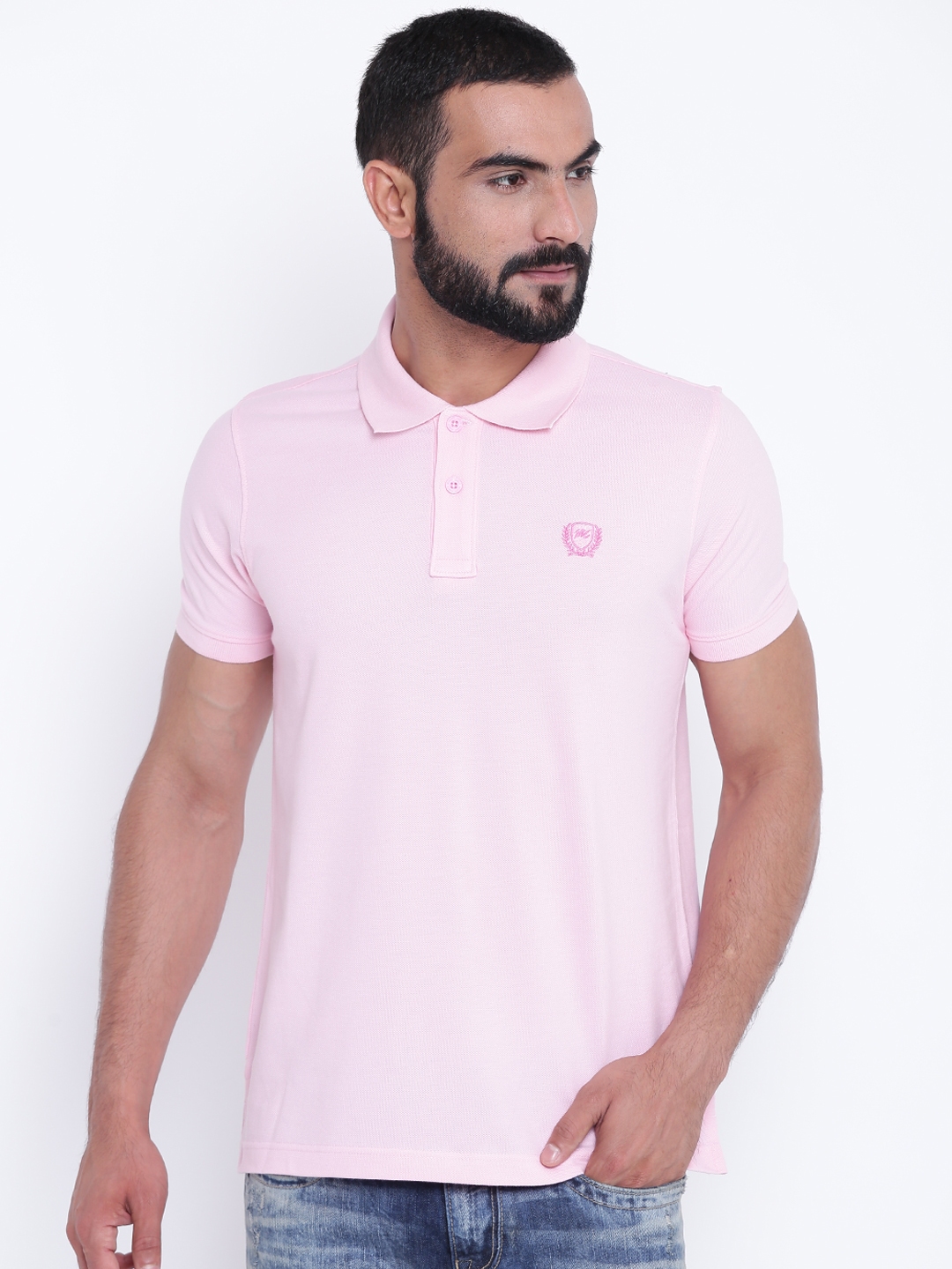 Buy Monte Carlo Men Pink Solid Polo Collar T Shirt - Tshirts for Men ...