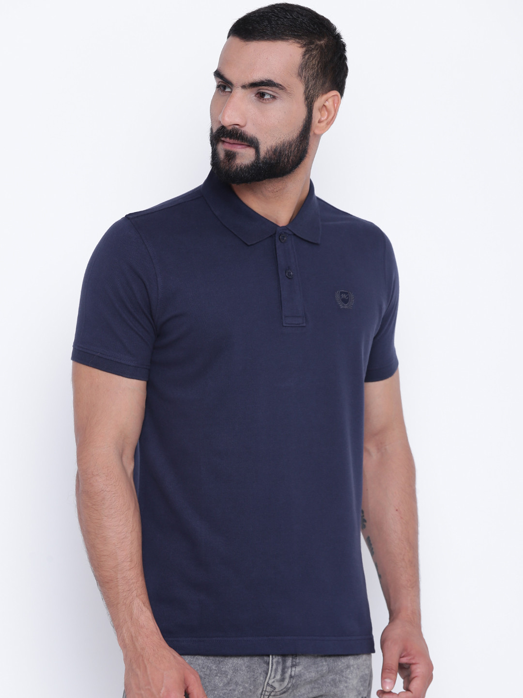 Buy Monte Carlo Men Navy Blue Solid Polo Collar T Shirt Tshirts for
