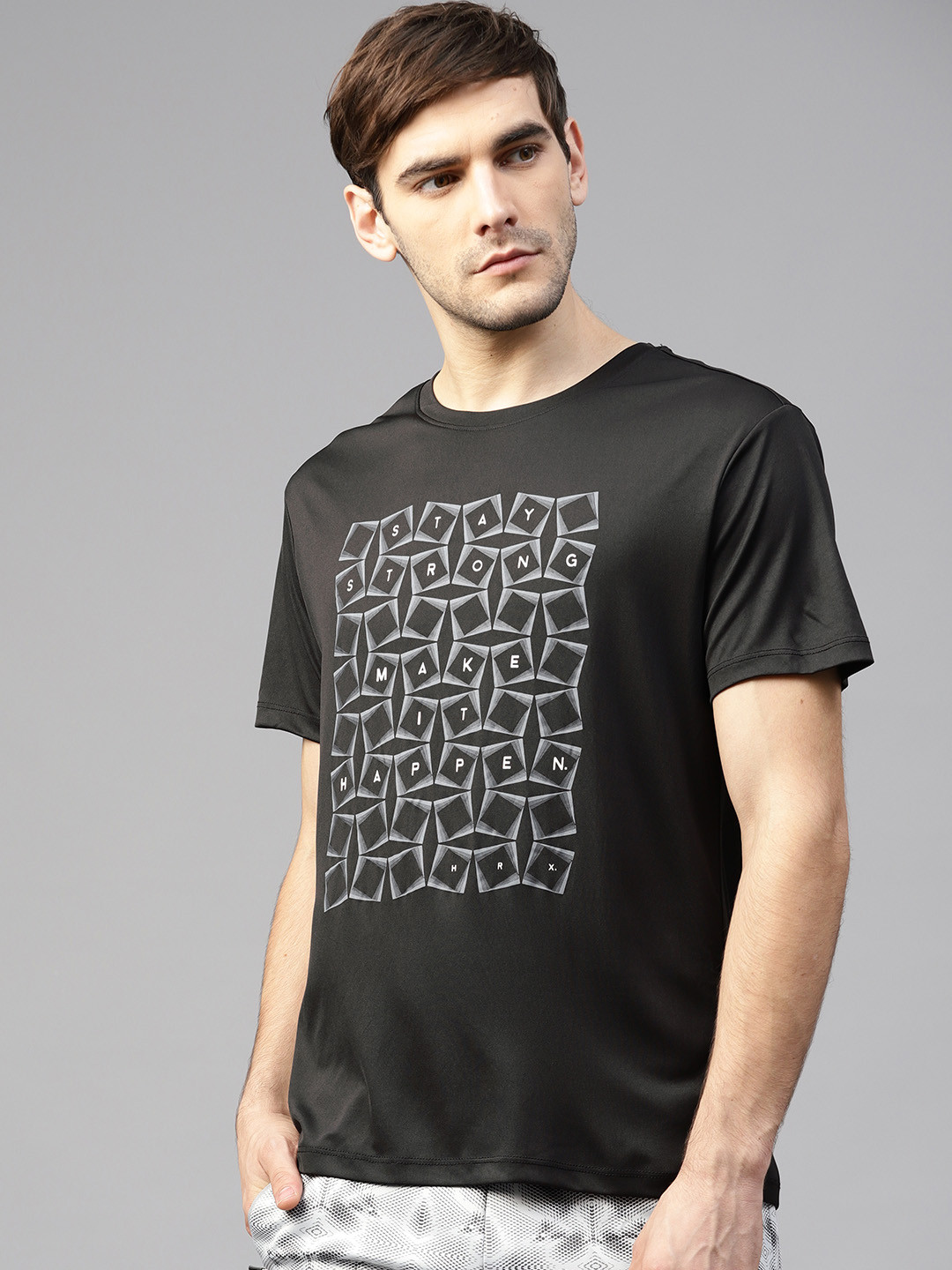 Buy HRX By Hrithik Roshan Men Black Printed Round Neck T Shirt
