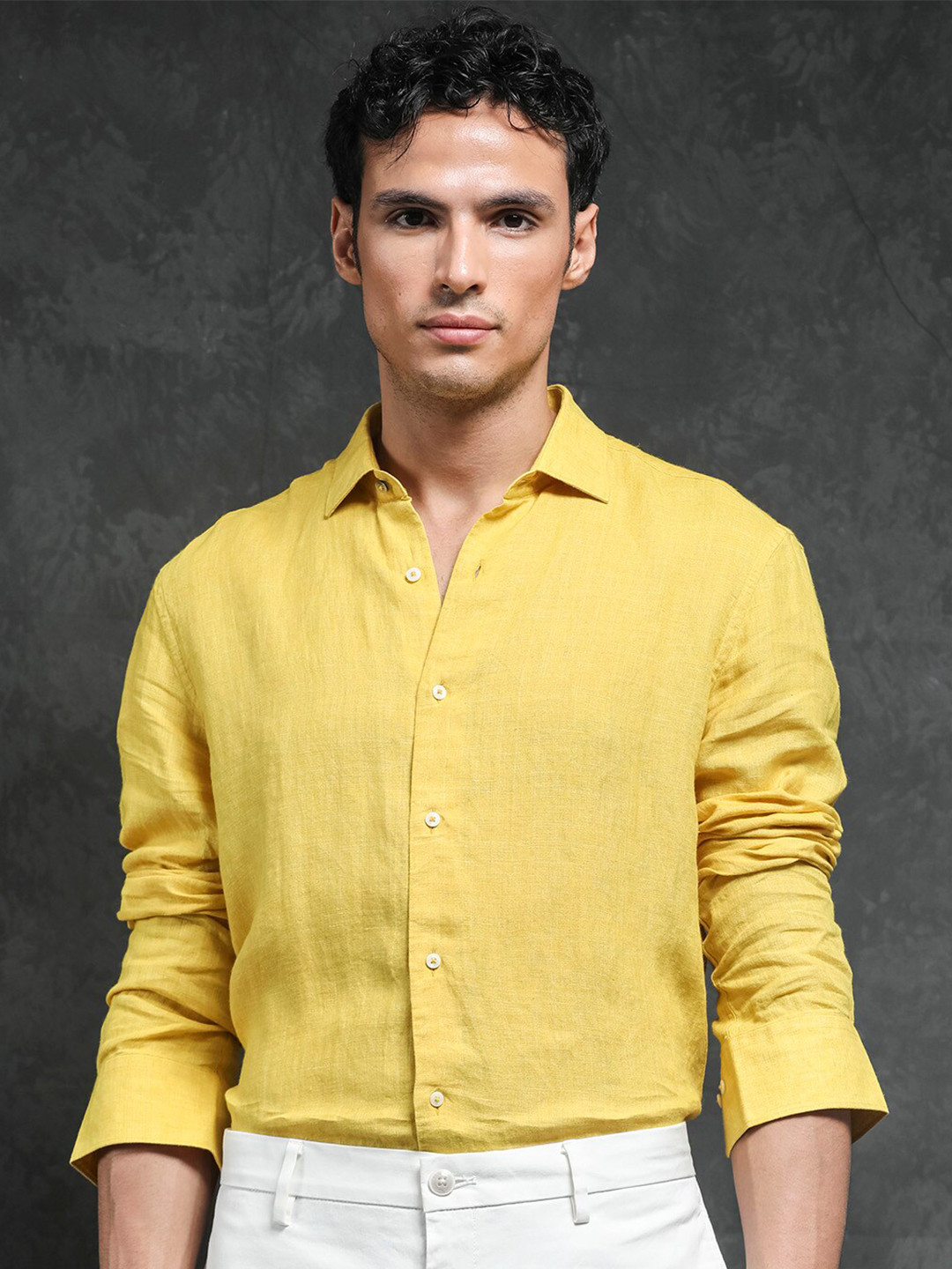 Buy RARE RABBIT Men Borium Slim Fit Spread Collar Linen Shirt - Shirts ...