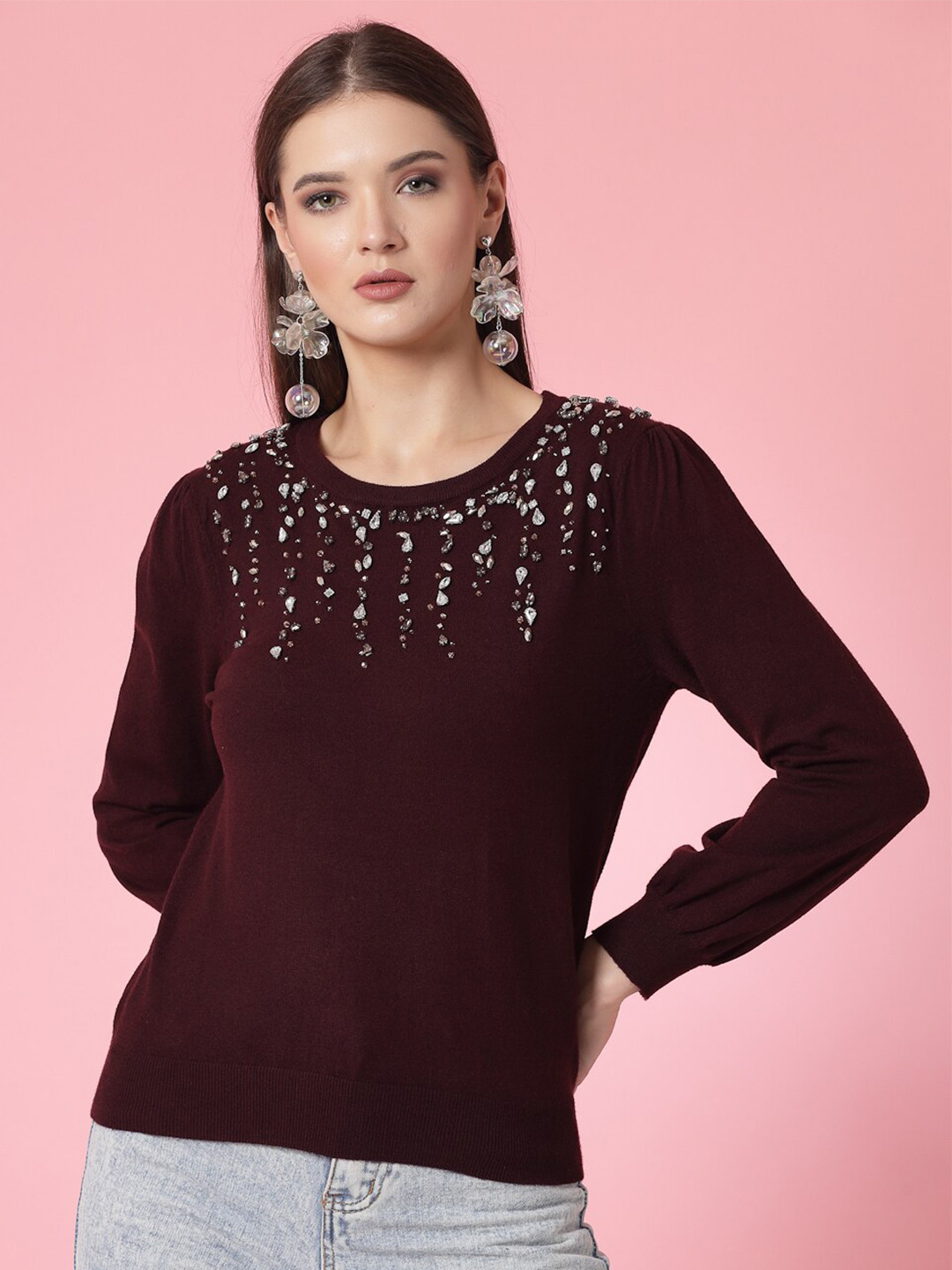 Black Patchwork Top With Round Neck And Short Sleeves Made From Cotton Blend For Women Relaxed Fit