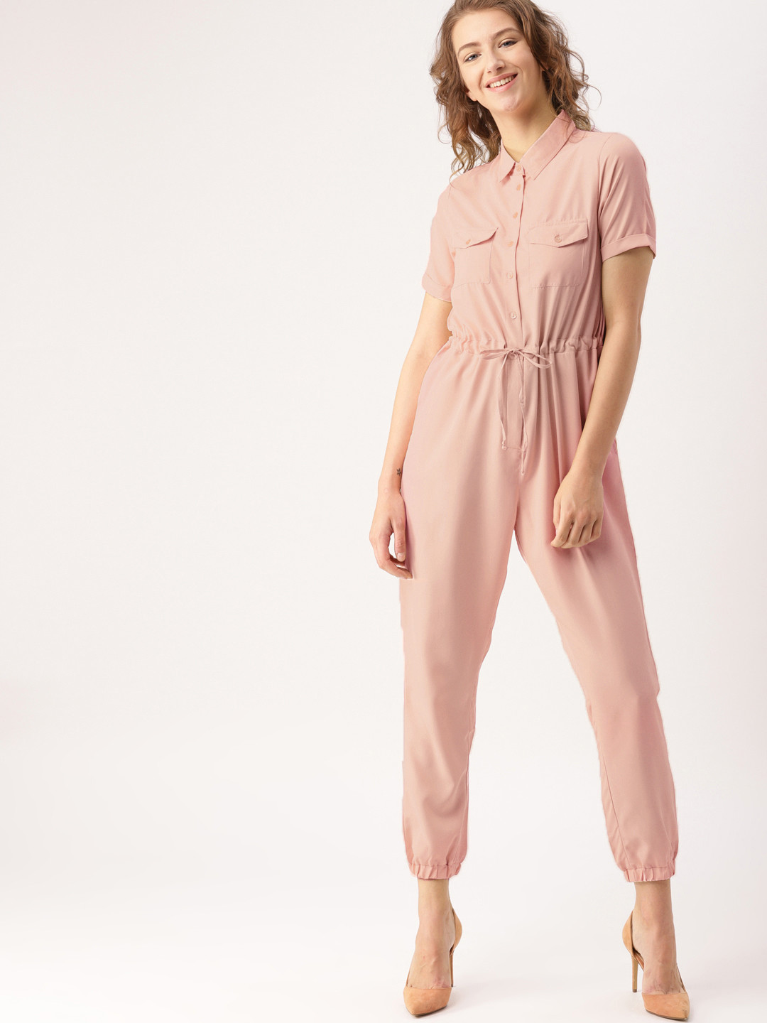 Buy DressBerry Peach Coloured Solid Basic Jumpsuit Jumpsuit for Women