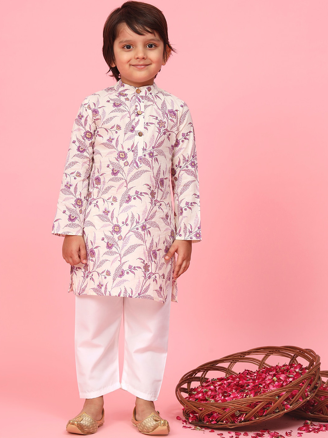 Boys Floral Regular Kurta With Pyjamas