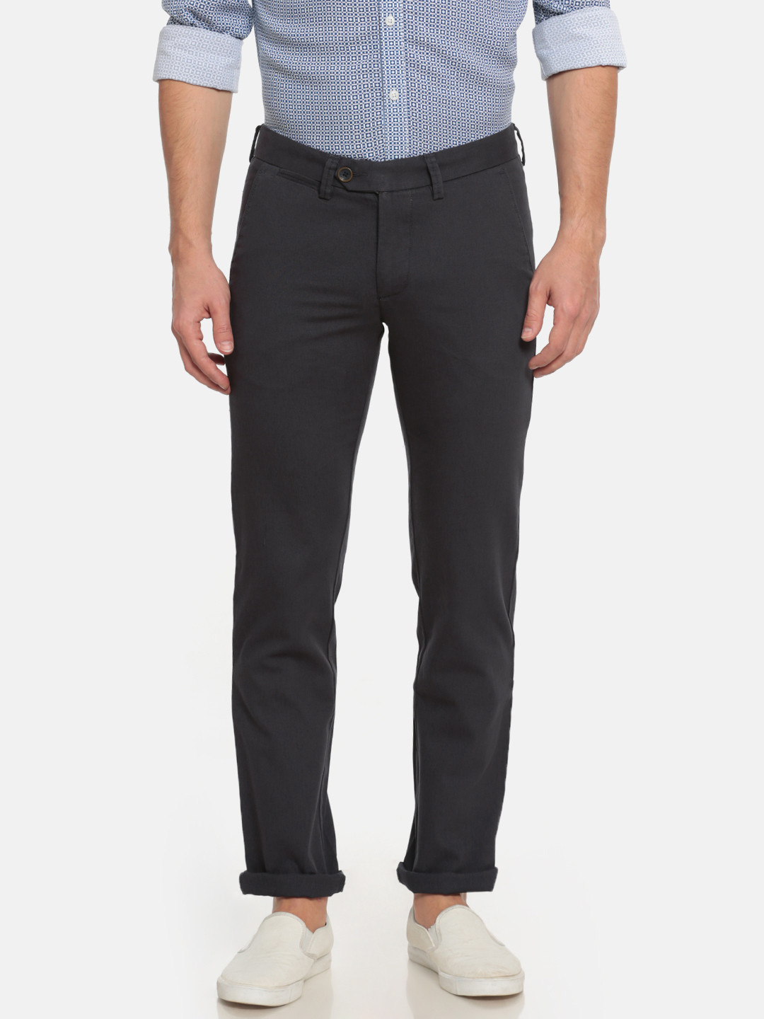 Buy Allen Solly Men Blue Smart Slim Fit Self Design Formal Trousers ...