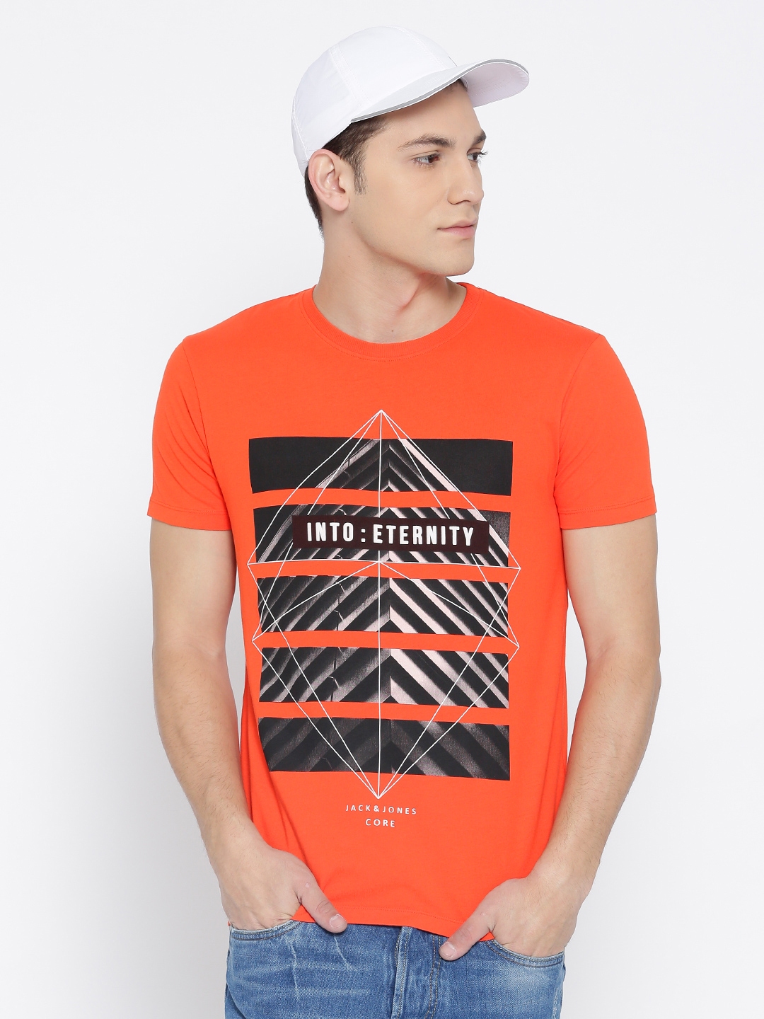 Buy Jack & Jones Men Orange Printed Round Neck T Shirt - Tshirts for ...