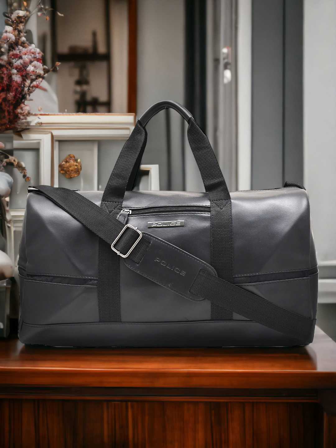 Buy Police Textured Self Design Duffel Bag Duffel Bag for Men