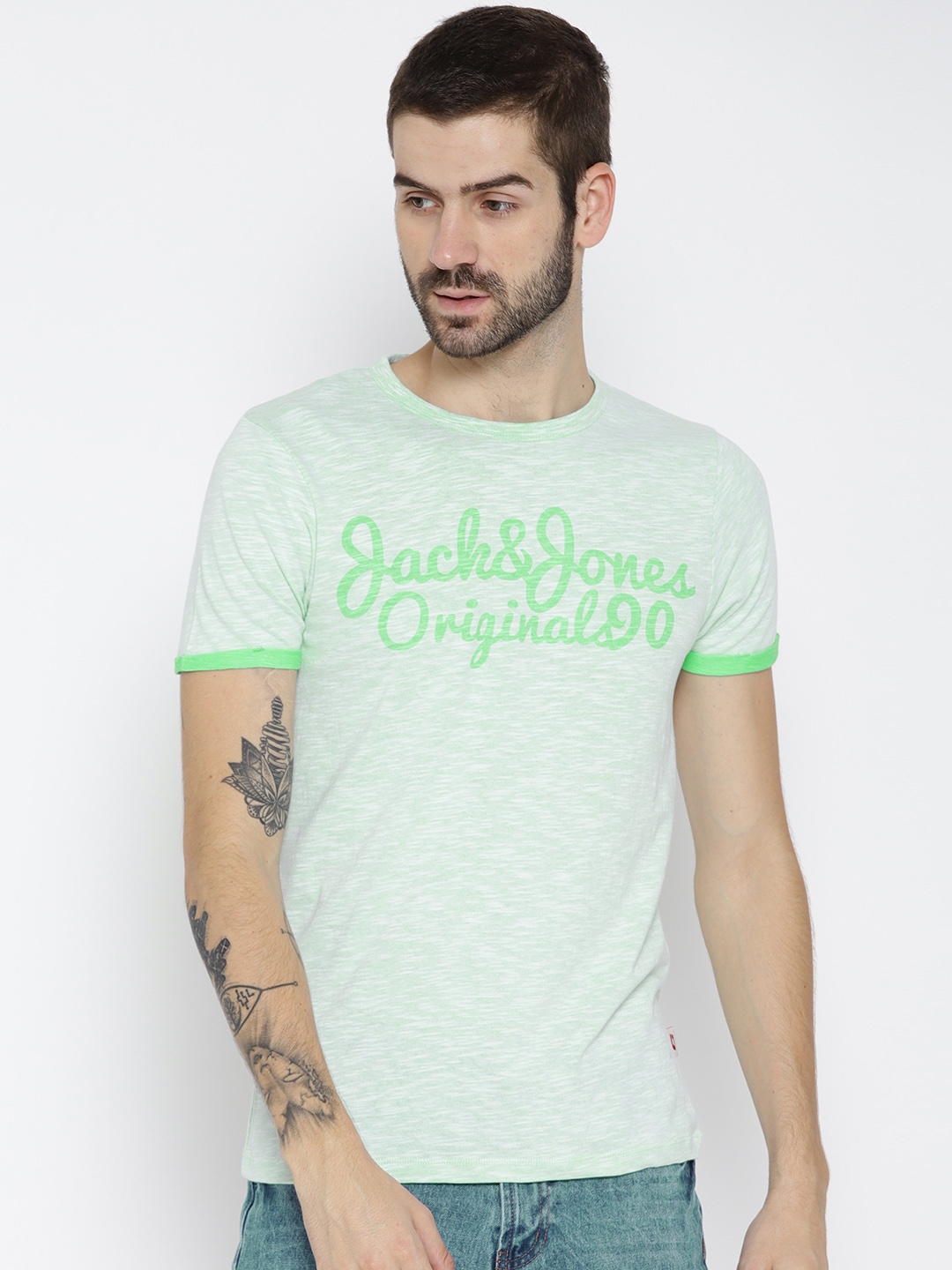 Buy Jack & Jones Men Green Printed Round Neck T Shirt - Tshirts for Men ...