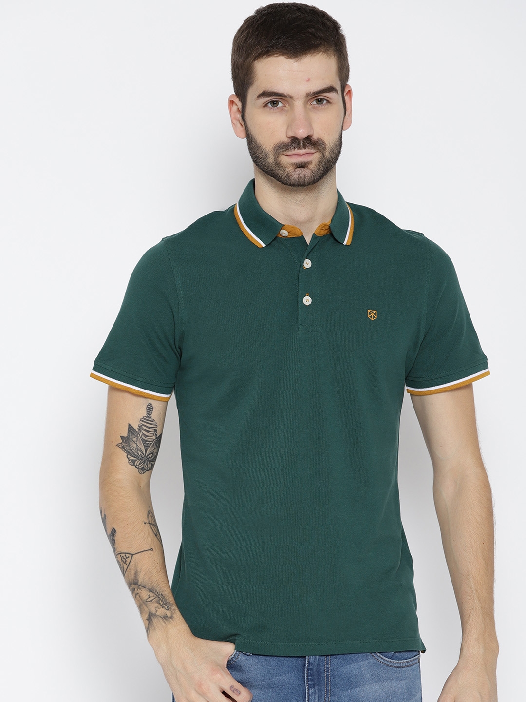 Buy Jack & Jones Men Green Solid Polo Collar T Shirt - Tshirts for Men ...