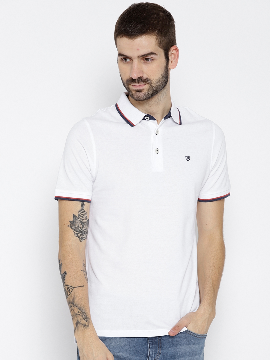Buy Jack & Jones Men White Solid Polo Collar T Shirt - Tshirts for Men ...