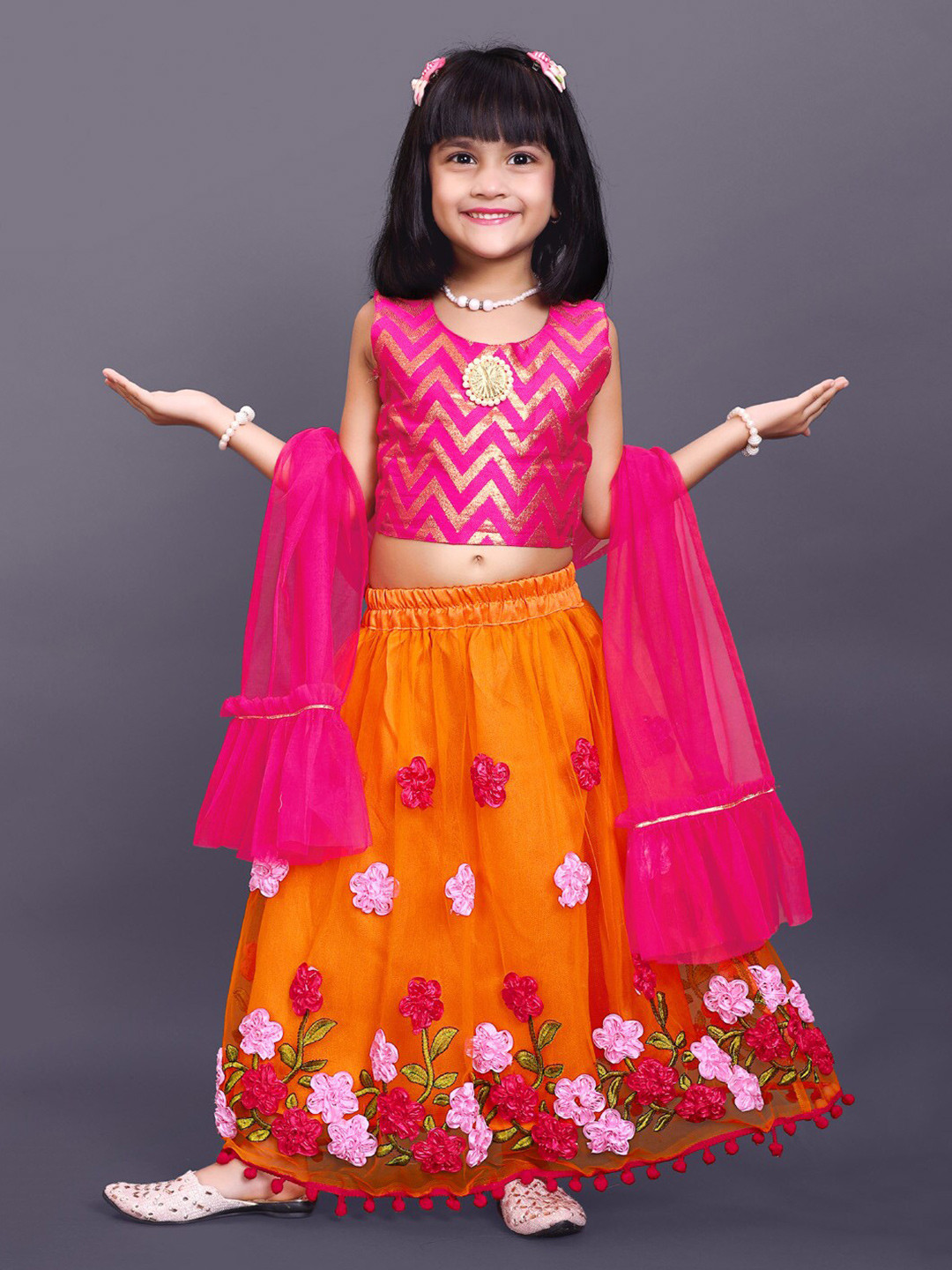 Girls Printed Ready To Wear Lehenga Blouse With Dupatta